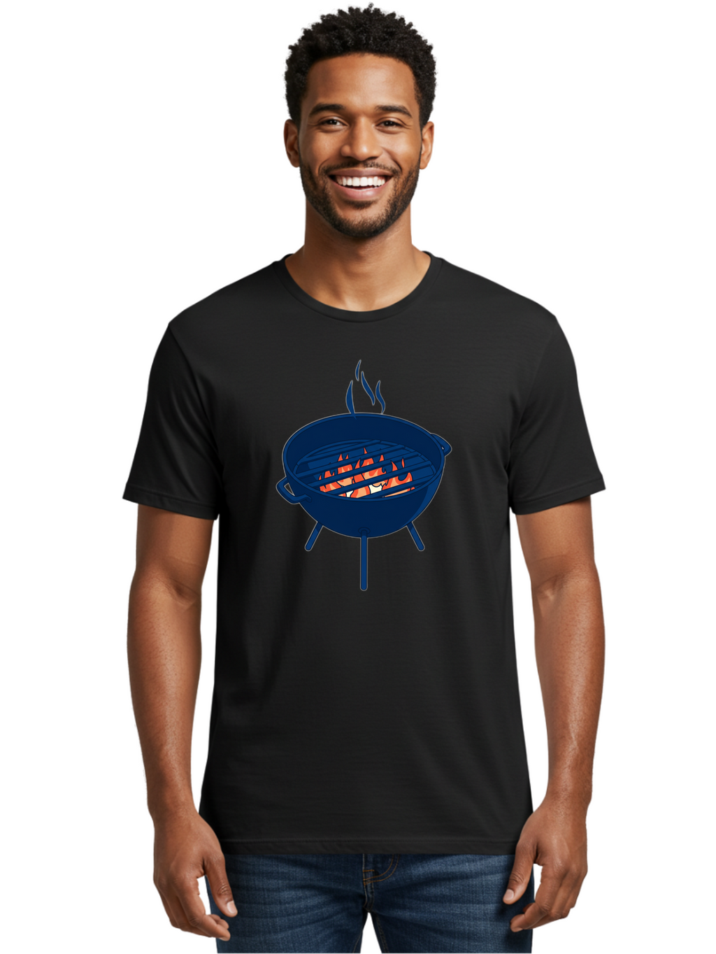 Charcoal-Grill-1 Men'S Graphic Tee, 100% Cotton, Comfortable Casual Summer Wear, Machine Washable, Barbecue Grill, Grilling Food, Outdoor Cooking, Fiery Coals, Sizzling Meat, Barbecue Season, Summertime Fun, Grilling Outdoors, Grill Marks Bab724