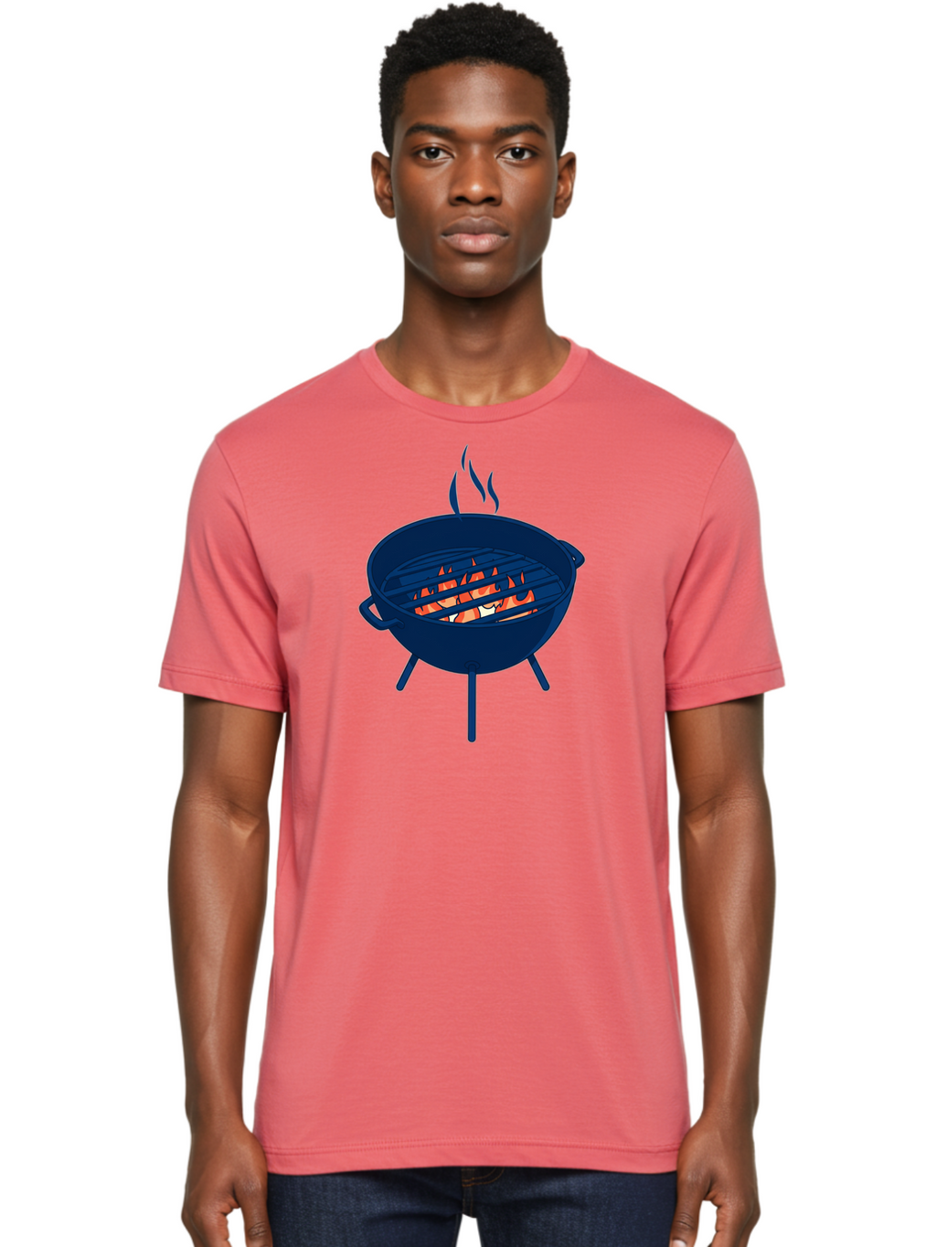 Charcoal-Grill-1 Men'S Graphic Tee, 100% Cotton, Comfortable Casual Summer Wear, Machine Washable, Barbecue Grill, Grilling Food, Outdoor Cooking, Fiery Coals, Sizzling Meat, Barbecue Season, Summertime Fun, Grilling Outdoors, Grill Marks Bab724