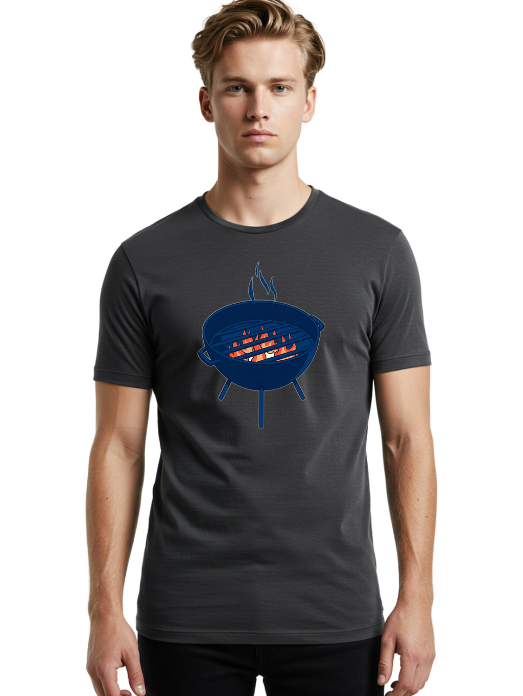 Charcoal-Grill-1 Men'S Graphic Tee, 100% Cotton, Comfortable Casual Summer Wear, Machine Washable, Barbecue Grill, Grilling Food, Outdoor Cooking, Fiery Coals, Sizzling Meat, Barbecue Season, Summertime Fun, Grilling Outdoors, Grill Marks Bab724
