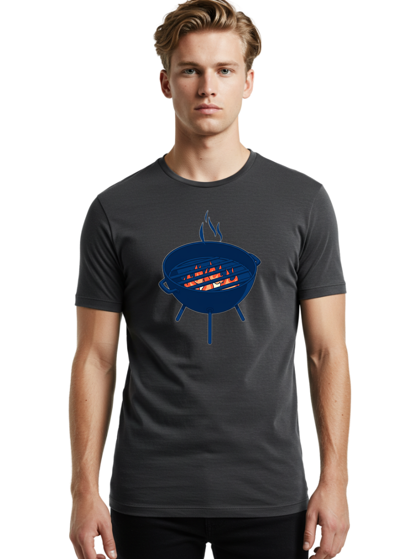Charcoal-Grill-1 Men'S Graphic Tee, 100% Cotton, Comfortable Casual Summer Wear, Machine Washable, Barbecue Grill, Grilling Food, Outdoor Cooking, Fiery Coals, Sizzling Meat, Barbecue Season, Summertime Fun, Grilling Outdoors, Grill Marks Bab724