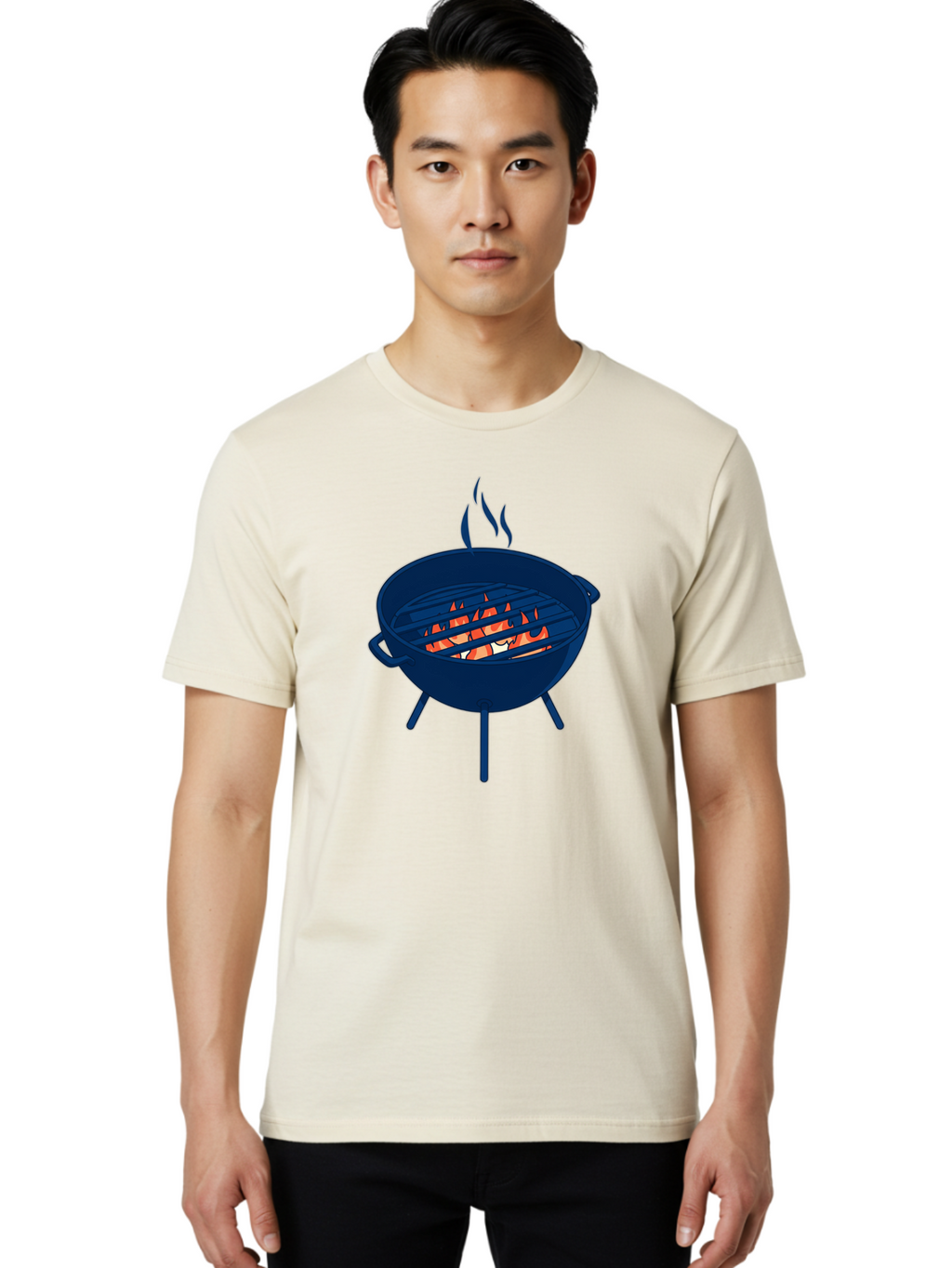 Charcoal-Grill-1 Men'S Graphic Tee, 100% Cotton, Comfortable Casual Summer Wear, Machine Washable, Barbecue Grill, Grilling Food, Outdoor Cooking, Fiery Coals, Sizzling Meat, Barbecue Season, Summertime Fun, Grilling Outdoors, Grill Marks Bab724