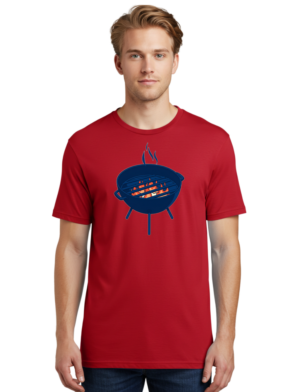 Charcoal-Grill-1 Men'S Graphic Tee, 100% Cotton, Comfortable Casual Summer Wear, Machine Washable, Barbecue Grill, Grilling Food, Outdoor Cooking, Fiery Coals, Sizzling Meat, Barbecue Season, Summertime Fun, Grilling Outdoors, Grill Marks Bab724