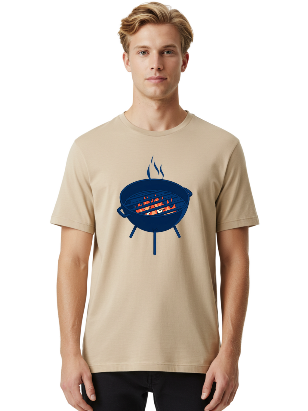 Charcoal-Grill-1 Men'S Graphic Tee, 100% Cotton, Comfortable Casual Summer Wear, Machine Washable, Barbecue Grill, Grilling Food, Outdoor Cooking, Fiery Coals, Sizzling Meat, Barbecue Season, Summertime Fun, Grilling Outdoors, Grill Marks Bab724