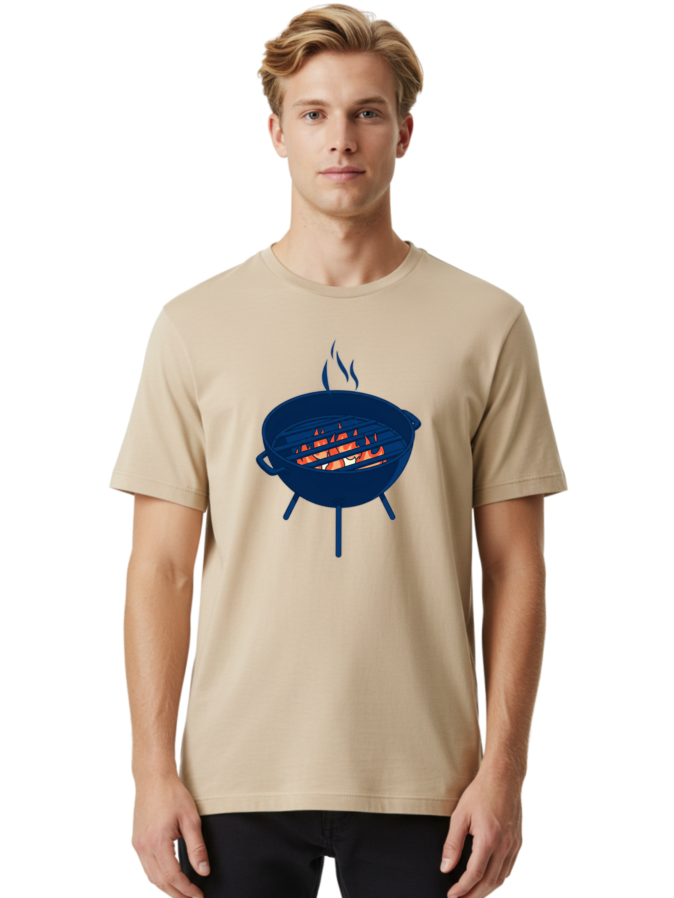Charcoal-Grill-1 Men'S Graphic Tee, 100% Cotton, Comfortable Casual Summer Wear, Machine Washable, Barbecue Grill, Grilling Food, Outdoor Cooking, Fiery Coals, Sizzling Meat, Barbecue Season, Summertime Fun, Grilling Outdoors, Grill Marks Bab724