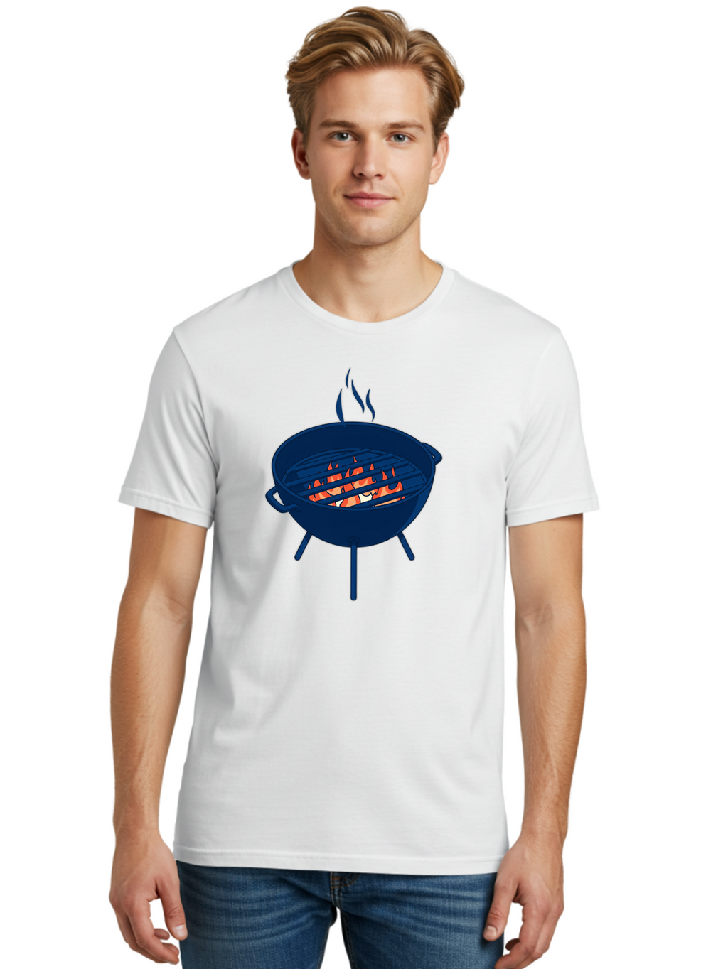 Charcoal-Grill-1 Men'S Graphic Tee, 100% Cotton, Comfortable Casual Summer Wear, Machine Washable, Barbecue Grill, Grilling Food, Outdoor Cooking, Fiery Coals, Sizzling Meat, Barbecue Season, Summertime Fun, Grilling Outdoors, Grill Marks Bab724