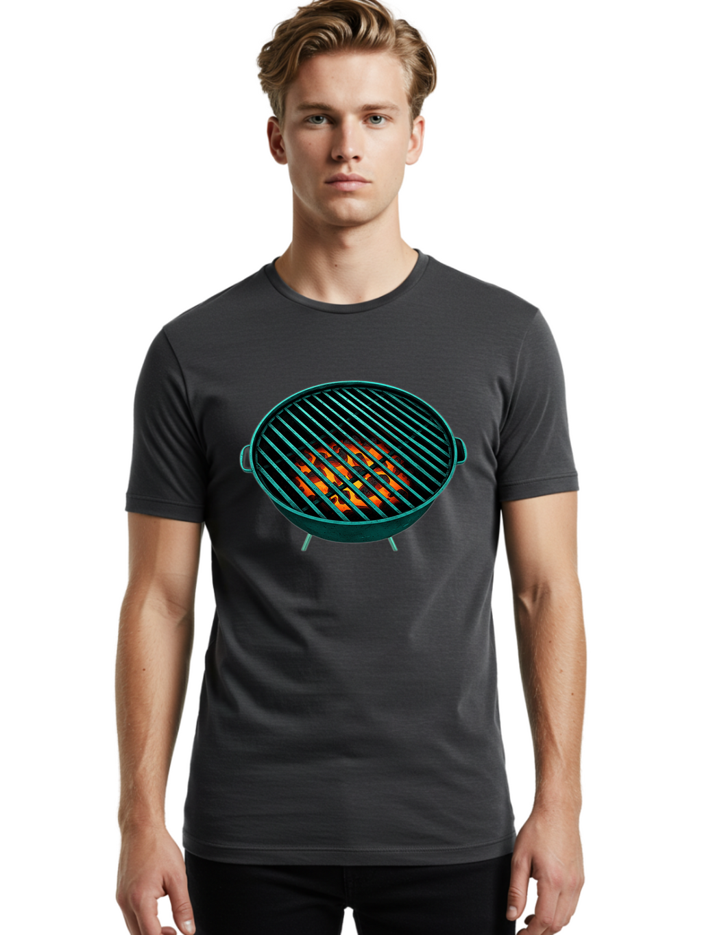 Charcoal-Grill-2 Men'S Graphic Tee, 100% Cotton, Comfortable Casual Summer Wear, Machine Washable, Barbecue Grill, Grill Grates, Burning Coals, Outdoor Cooking, Barbecue Accessories, Grill Marks, Cooking Grill, Grill Surface, Bab725