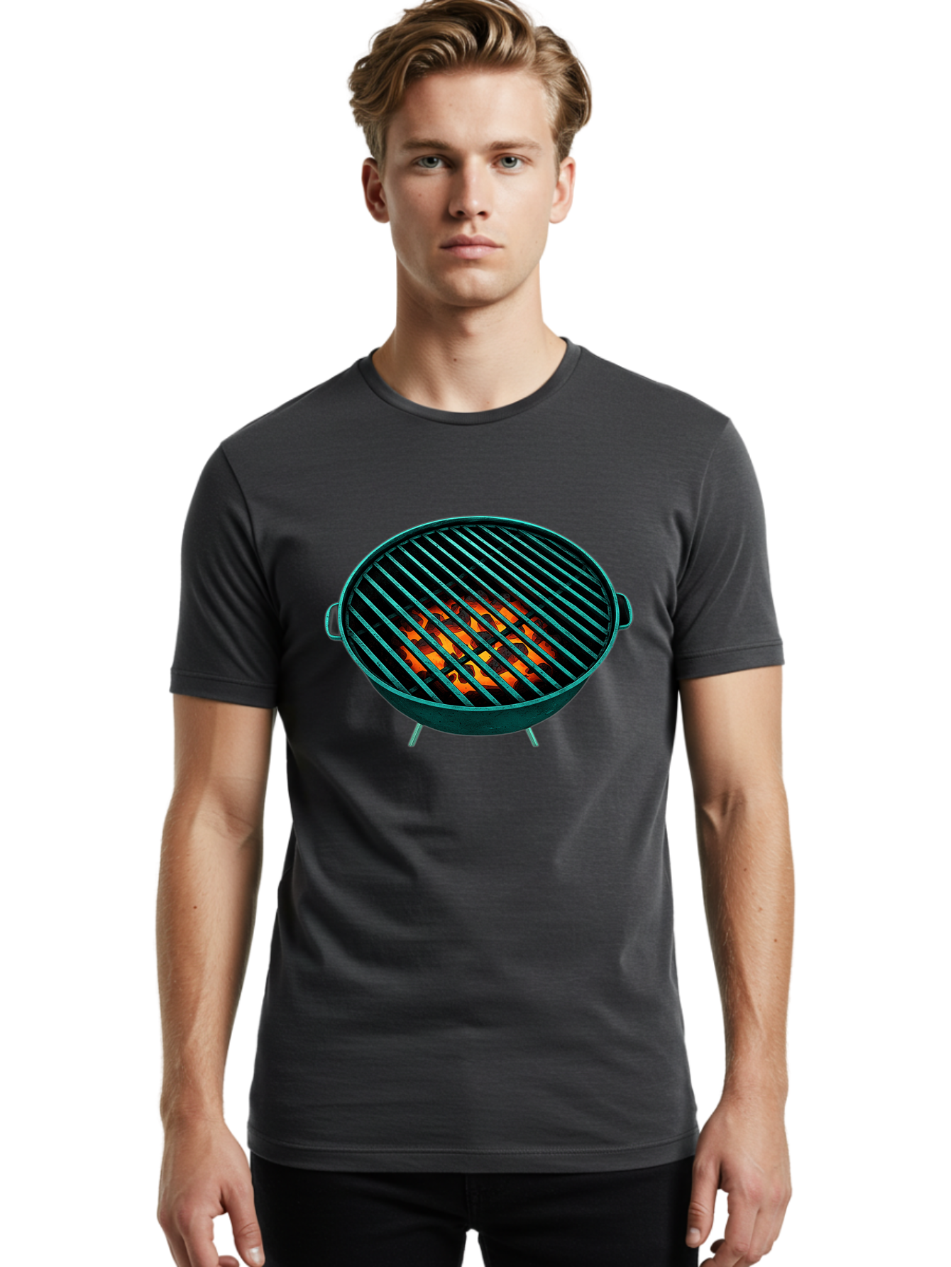 Charcoal-Grill-2 Men'S Graphic Tee, 100% Cotton, Comfortable Casual Summer Wear, Machine Washable, Barbecue Grill, Grill Grates, Burning Coals, Outdoor Cooking, Barbecue Accessories, Grill Marks, Cooking Grill, Grill Surface, Bab725