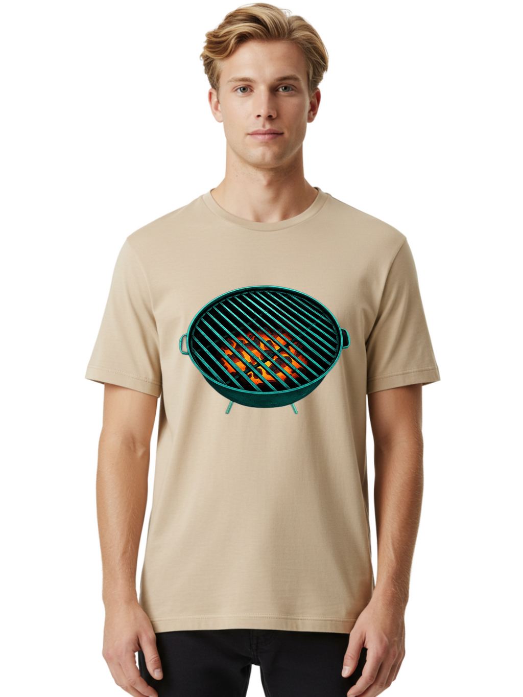 Charcoal-Grill-2 Men'S Graphic Tee, 100% Cotton, Comfortable Casual Summer Wear, Machine Washable, Barbecue Grill, Grill Grates, Burning Coals, Outdoor Cooking, Barbecue Accessories, Grill Marks, Cooking Grill, Grill Surface, Bab725