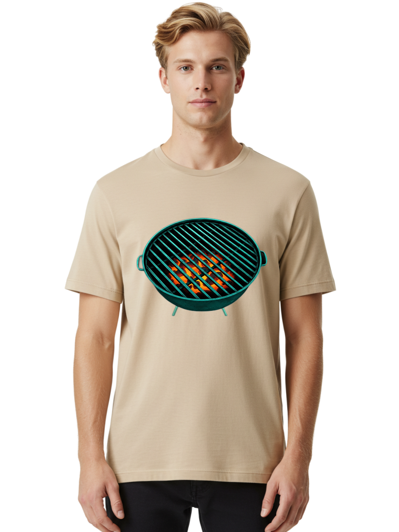 Charcoal-Grill-2 Men'S Graphic Tee, 100% Cotton, Comfortable Casual Summer Wear, Machine Washable, Barbecue Grill, Grill Grates, Burning Coals, Outdoor Cooking, Barbecue Accessories, Grill Marks, Cooking Grill, Grill Surface, Bab725