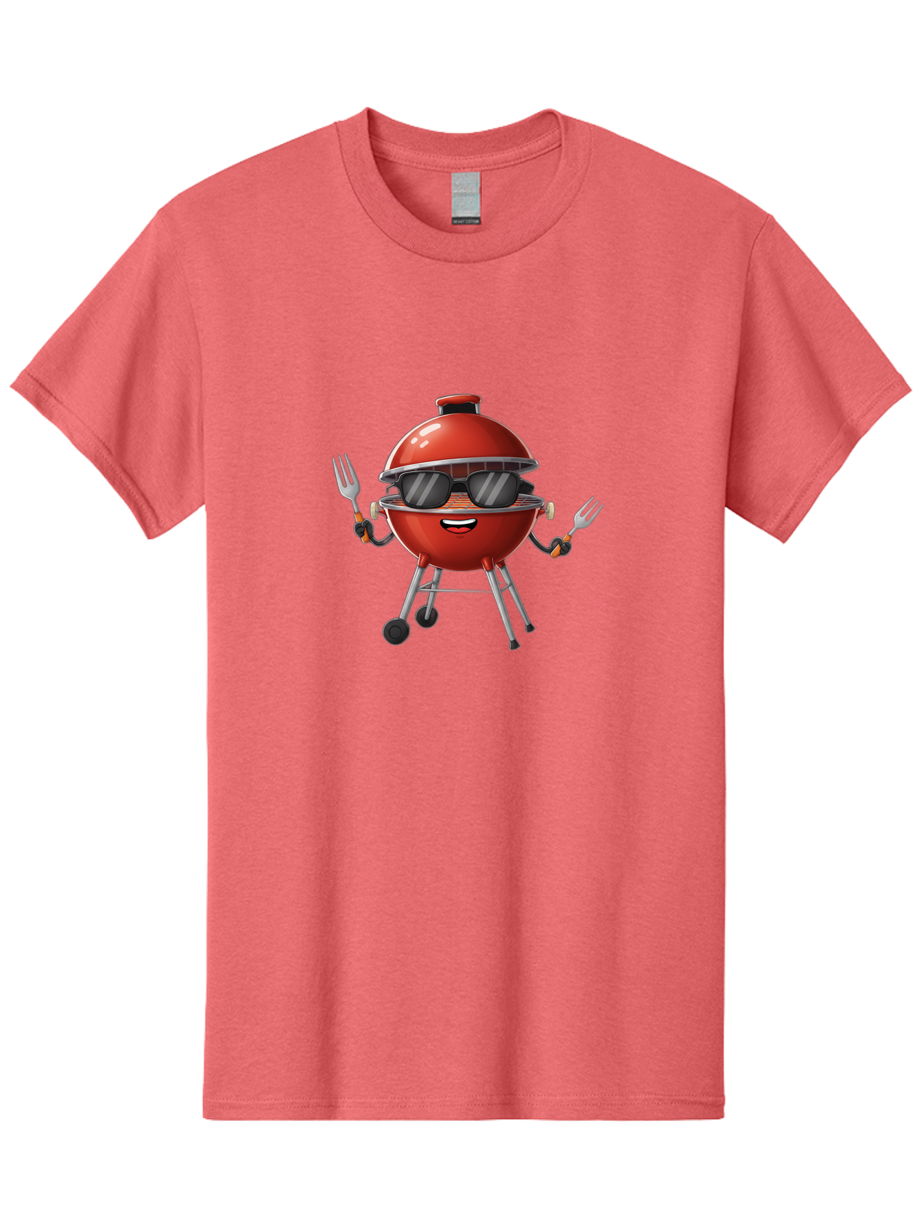 Charcoal-Grill Men'S Graphic Tee, 100% Cotton, Comfortable Casual Summer Wear, Machine Washable, Charcoal Bbq Grill, Barbecue, Grill, Sunglasses, Fork, Cartoon Character, Friendly Face, Summer Fun, Outdoor Cooking, Bbq Accessories Bab726