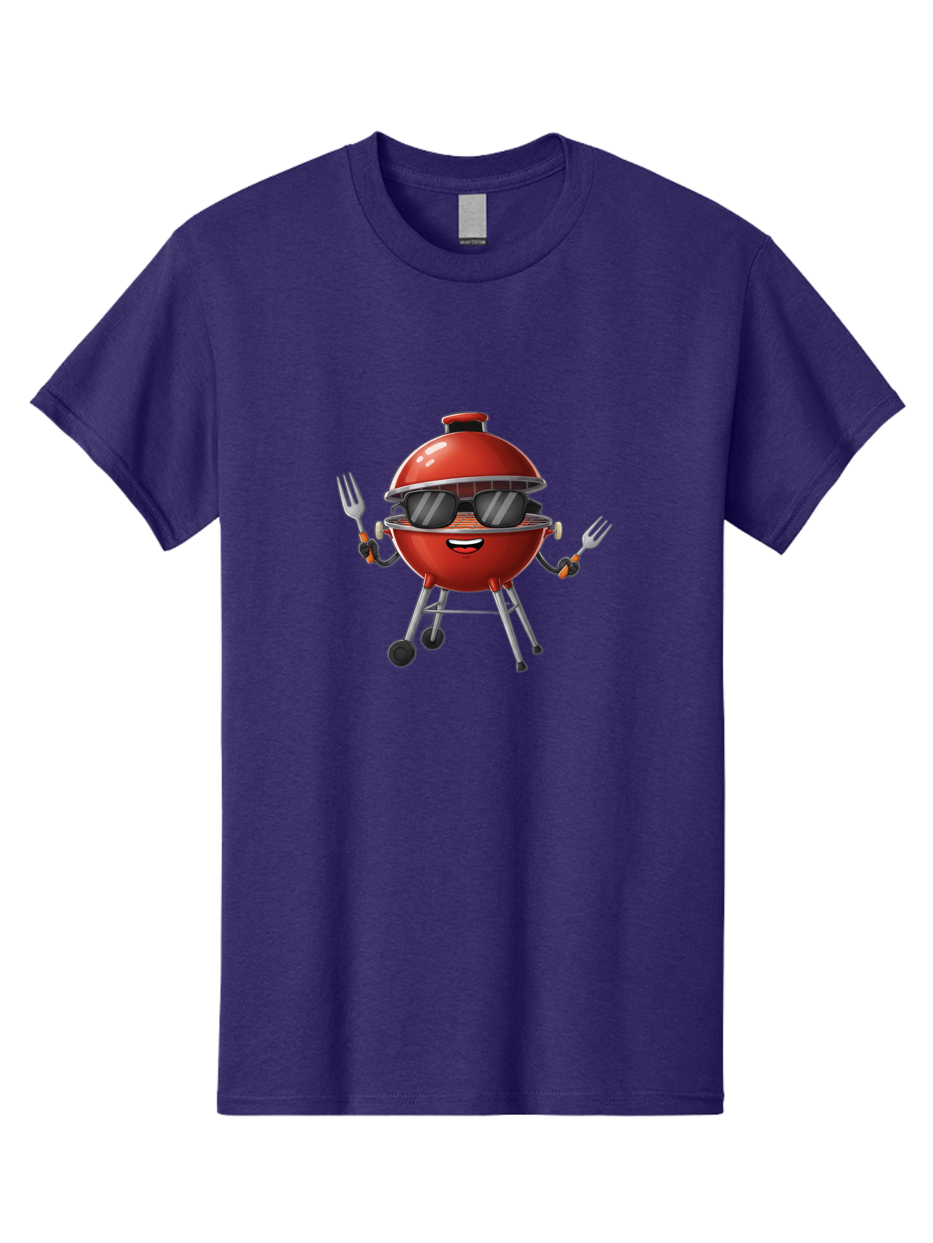 Charcoal-Grill Men'S Graphic Tee, 100% Cotton, Comfortable Casual Summer Wear, Machine Washable, Charcoal Bbq Grill, Barbecue, Grill, Sunglasses, Fork, Cartoon Character, Friendly Face, Summer Fun, Outdoor Cooking, Bbq Accessories Bab726