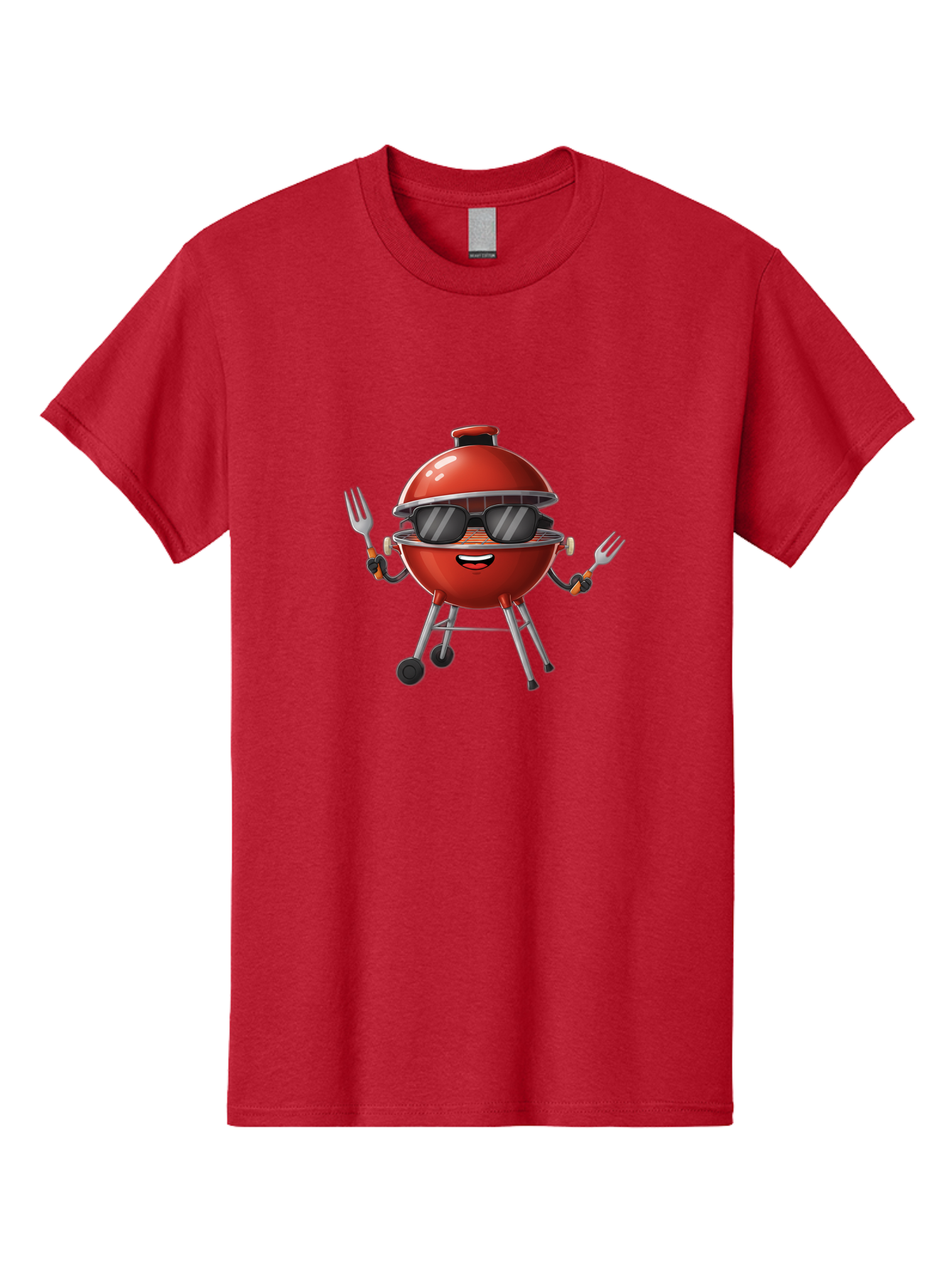 Charcoal-Grill Men'S Graphic Tee, 100% Cotton, Comfortable Casual Summer Wear, Machine Washable, Charcoal Bbq Grill, Barbecue, Grill, Sunglasses, Fork, Cartoon Character, Friendly Face, Summer Fun, Outdoor Cooking, Bbq Accessories Bab726