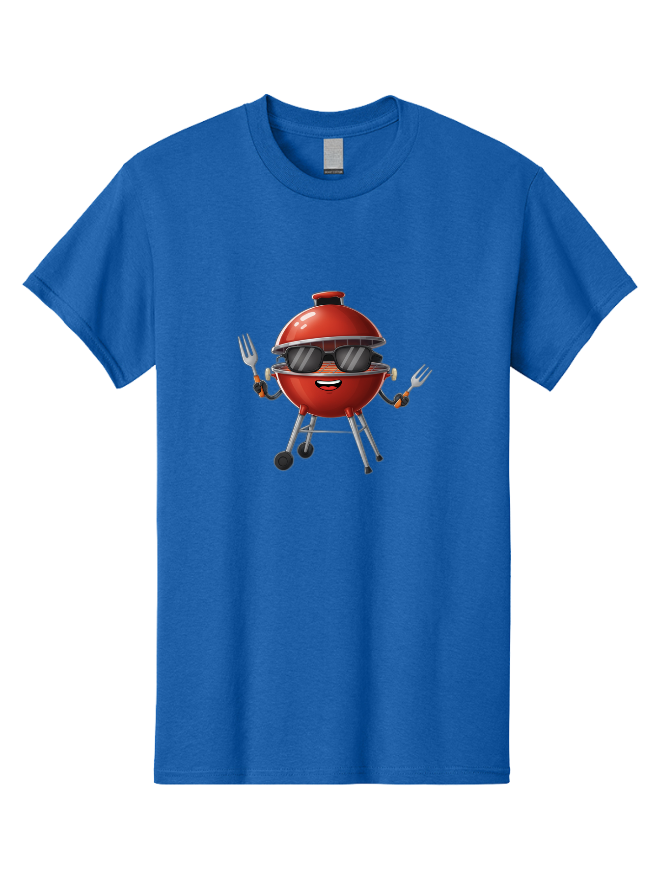 Charcoal-Grill Men'S Graphic Tee, 100% Cotton, Comfortable Casual Summer Wear, Machine Washable, Charcoal Bbq Grill, Barbecue, Grill, Sunglasses, Fork, Cartoon Character, Friendly Face, Summer Fun, Outdoor Cooking, Bbq Accessories Bab726