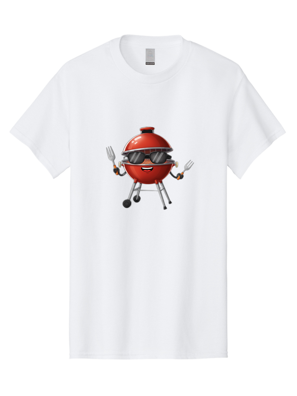 Charcoal-Grill Men'S Graphic Tee, 100% Cotton, Comfortable Casual Summer Wear, Machine Washable, Charcoal Bbq Grill, Barbecue, Grill, Sunglasses, Fork, Cartoon Character, Friendly Face, Summer Fun, Outdoor Cooking, Bbq Accessories Bab726