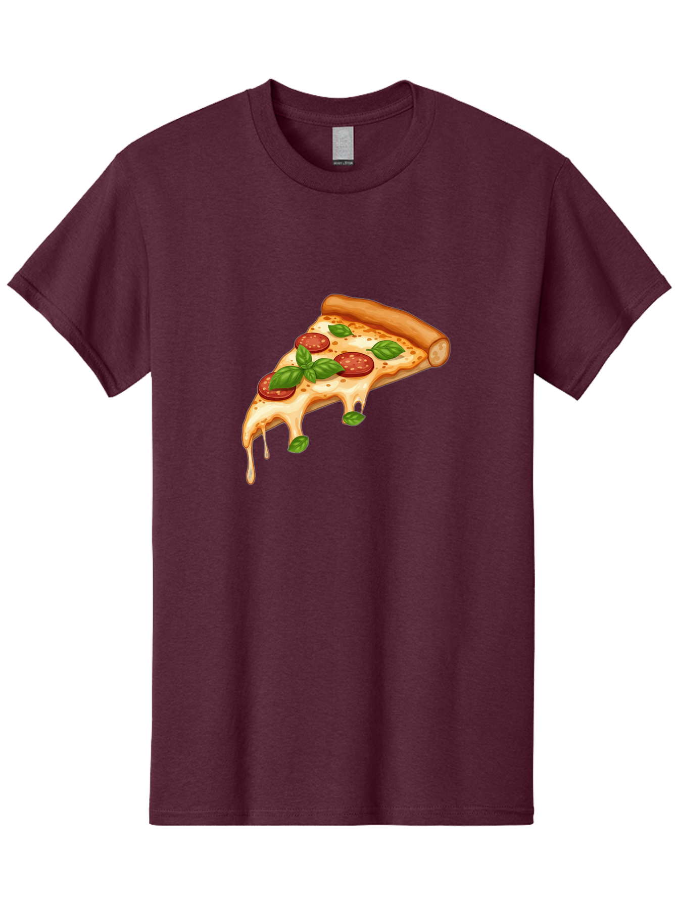 Cheesy-Pepperoni-Pizza-Slice Men'S Graphic Tee, 100% Cotton, Comfortable Casual Summer Wear, Machine Washable, Cheesy Pizza Slice, Pepperoni Pizza, Basil Leaves, Melted Cheese, Italian Food, Savory Snack, Pizza Topping, Food Illustration Bab727