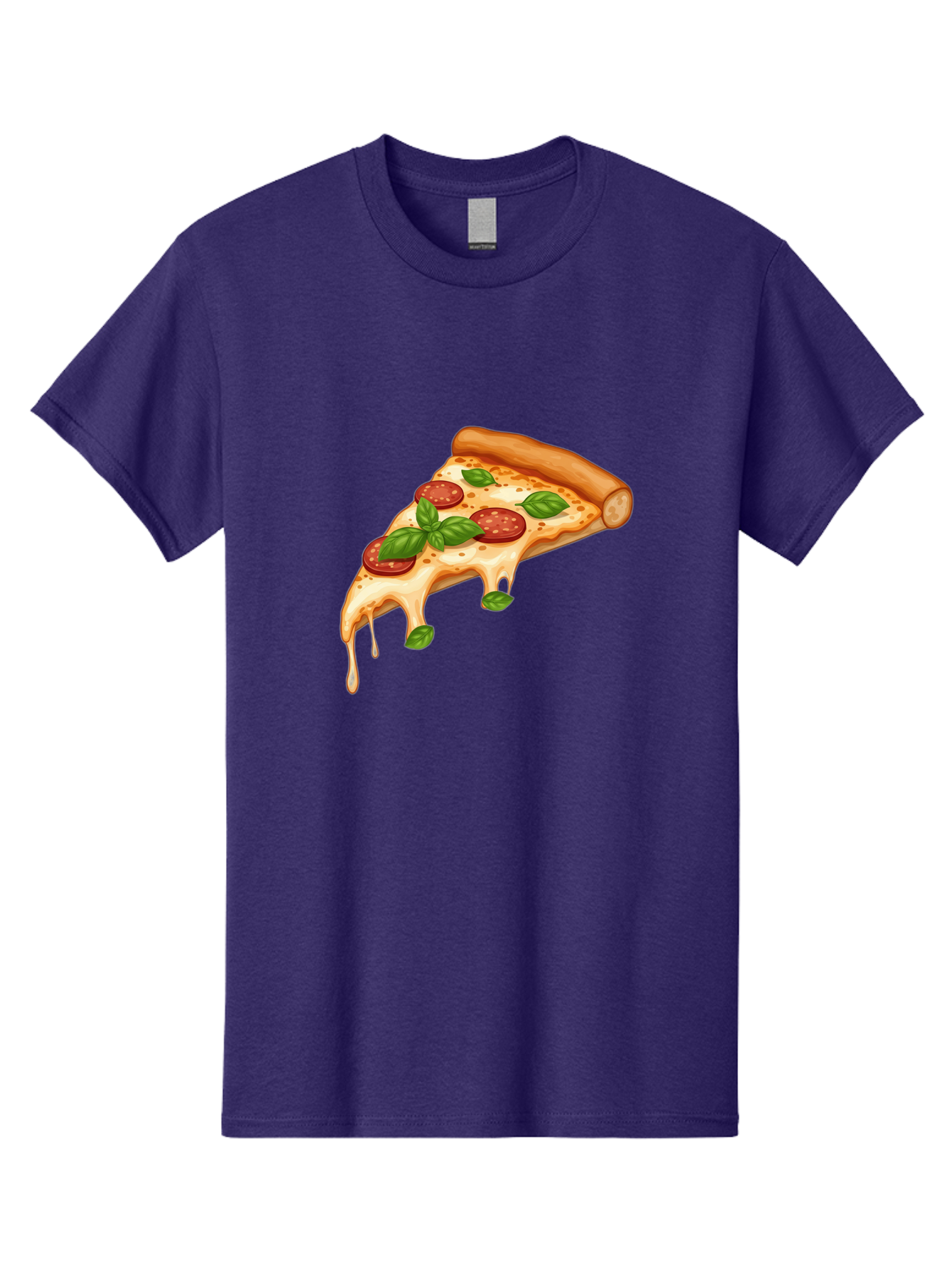 Cheesy-Pepperoni-Pizza-Slice Men'S Graphic Tee, 100% Cotton, Comfortable Casual Summer Wear, Machine Washable, Cheesy Pizza Slice, Pepperoni Pizza, Basil Leaves, Melted Cheese, Italian Food, Savory Snack, Pizza Topping, Food Illustration Bab727