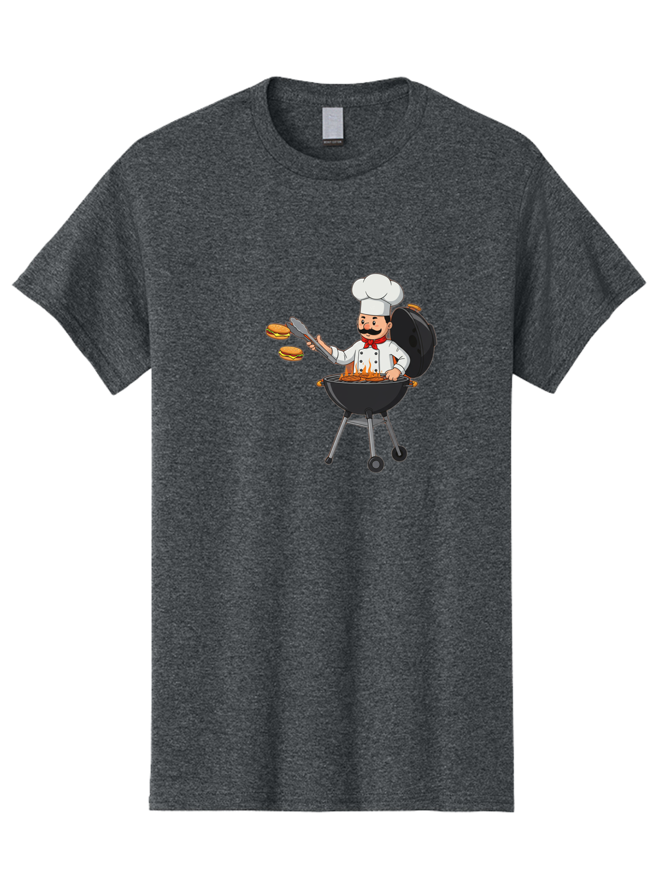 Chef-Barbecue Men'S Graphic Tee, 100% Cotton, Comfortable Casual Summer Wear, Machine Washable, Chef Cooking Burgers, Barbecue Grill, Chef Hat, Chef Uniform, Red Bow Tie, Mustache, Burgers Cooking, Grilling Meat, Barbecue Tongs, Bab728