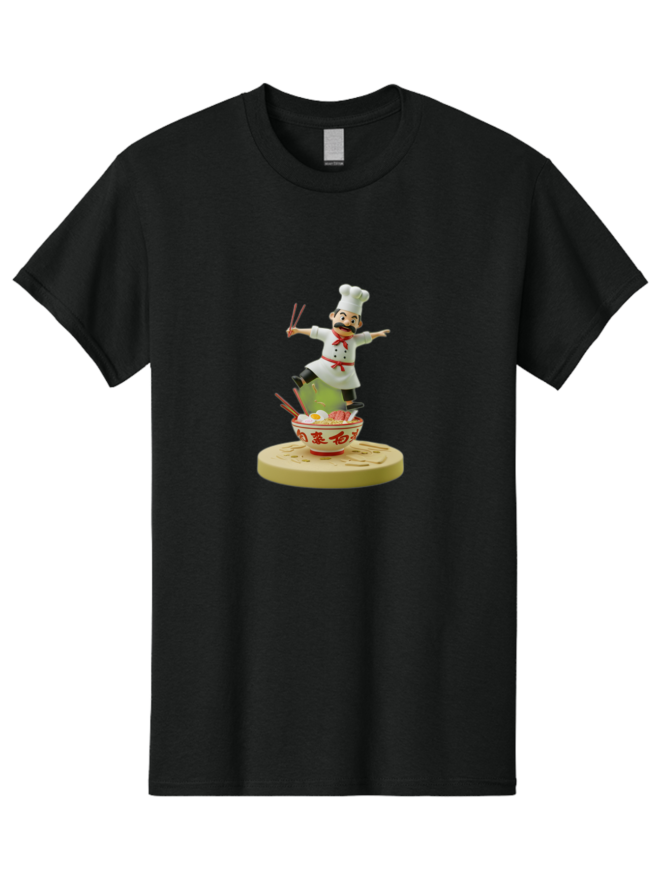 Chef-Figural Men'S Graphic Tee, 100% Cotton, Comfortable Casual Summer Wear, Machine Washable, Chef Figurine, Dancing Above Ramen Bowl, Red And White Design, Chopsticks, Asian Cuisine, Culinary Art, Figurative Sculpture, Kawaii Culture, Bab729