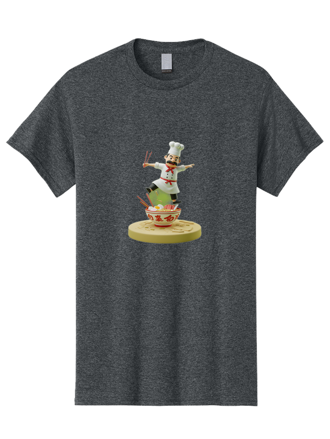 Chef-Figural Men'S Graphic Tee, 100% Cotton, Comfortable Casual Summer Wear, Machine Washable, Chef Figurine, Dancing Above Ramen Bowl, Red And White Design, Chopsticks, Asian Cuisine, Culinary Art, Figurative Sculpture, Kawaii Culture, Bab729