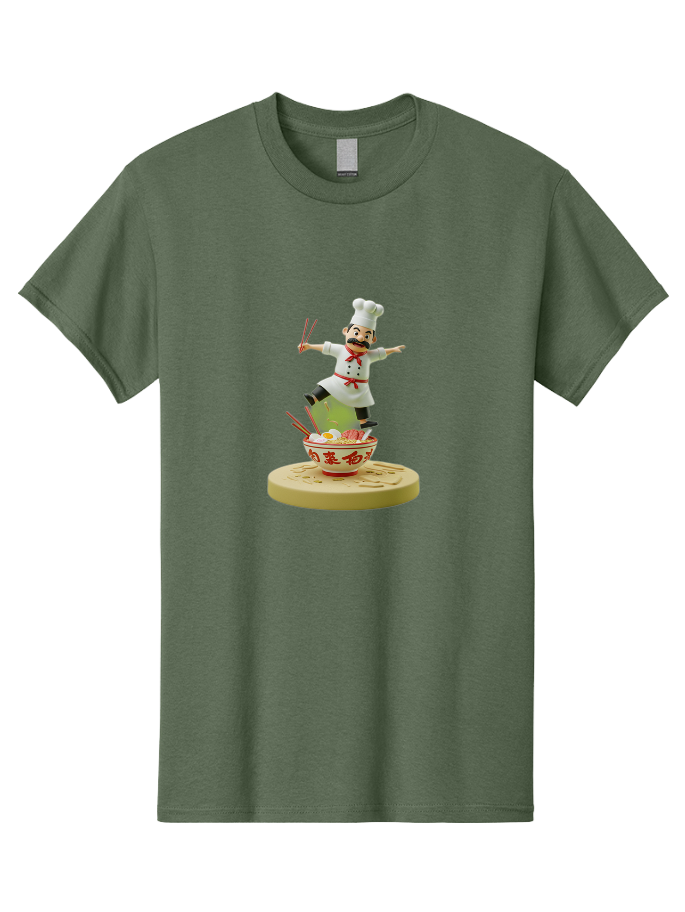 Chef-Figural Men'S Graphic Tee, 100% Cotton, Comfortable Casual Summer Wear, Machine Washable, Chef Figurine, Dancing Above Ramen Bowl, Red And White Design, Chopsticks, Asian Cuisine, Culinary Art, Figurative Sculpture, Kawaii Culture, Bab729
