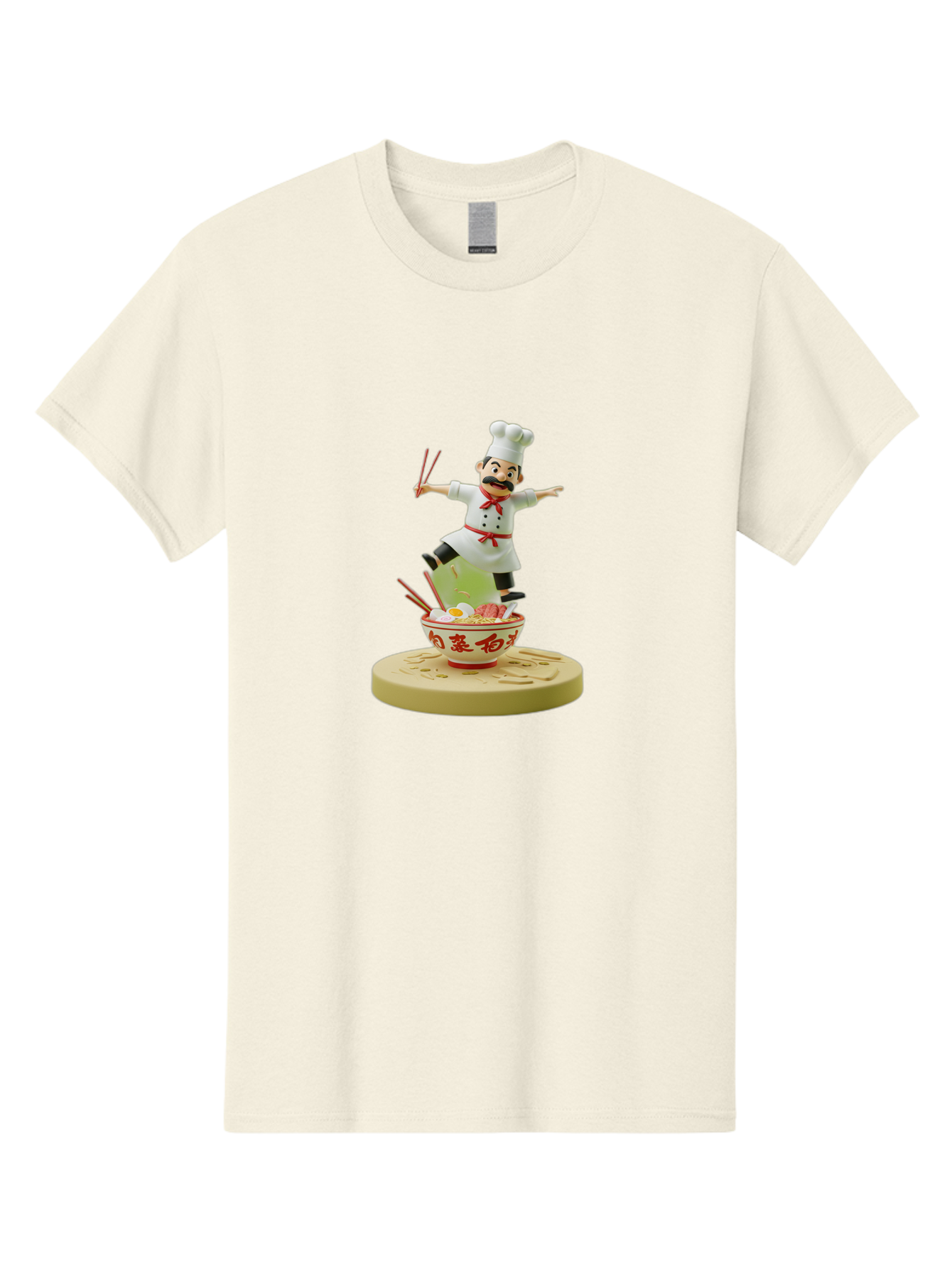 Chef-Figural Men'S Graphic Tee, 100% Cotton, Comfortable Casual Summer Wear, Machine Washable, Chef Figurine, Dancing Above Ramen Bowl, Red And White Design, Chopsticks, Asian Cuisine, Culinary Art, Figurative Sculpture, Kawaii Culture, Bab729