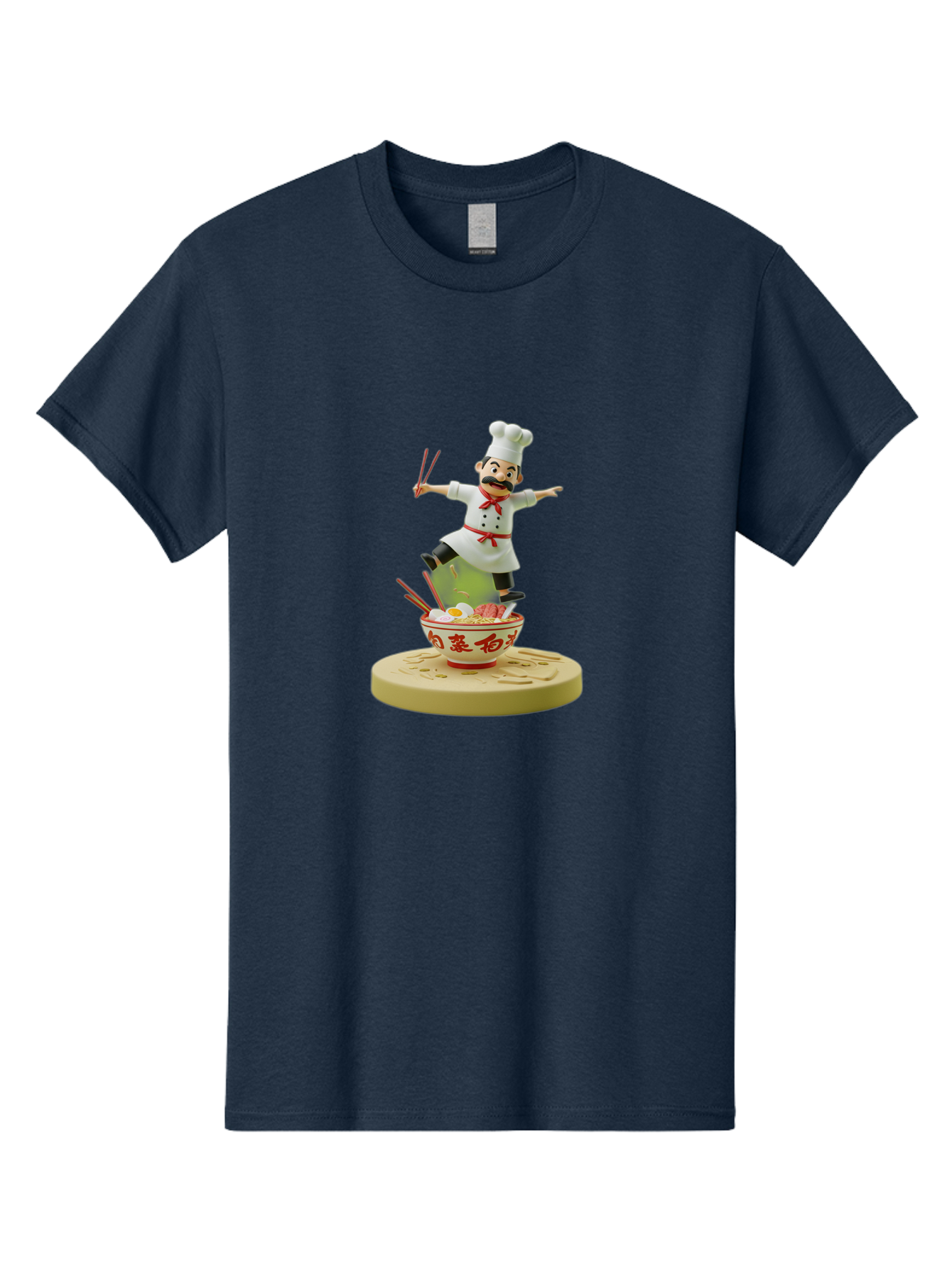 Chef-Figural Men'S Graphic Tee, 100% Cotton, Comfortable Casual Summer Wear, Machine Washable, Chef Figurine, Dancing Above Ramen Bowl, Red And White Design, Chopsticks, Asian Cuisine, Culinary Art, Figurative Sculpture, Kawaii Culture, Bab729