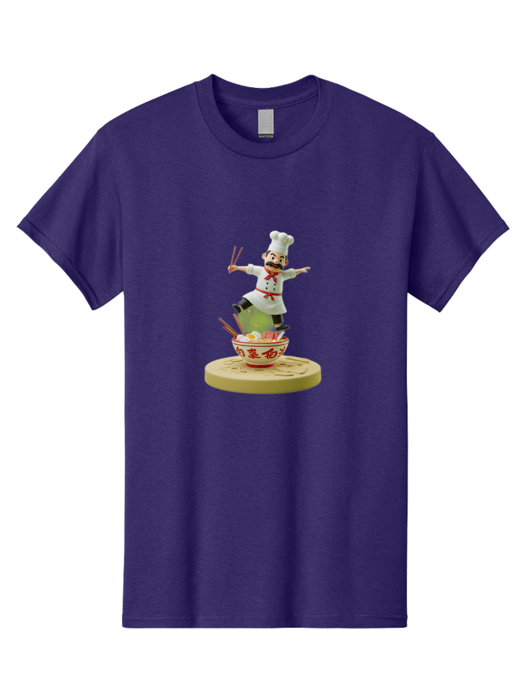 Chef-Figural Men'S Graphic Tee, 100% Cotton, Comfortable Casual Summer Wear, Machine Washable, Chef Figurine, Dancing Above Ramen Bowl, Red And White Design, Chopsticks, Asian Cuisine, Culinary Art, Figurative Sculpture, Kawaii Culture, Bab729