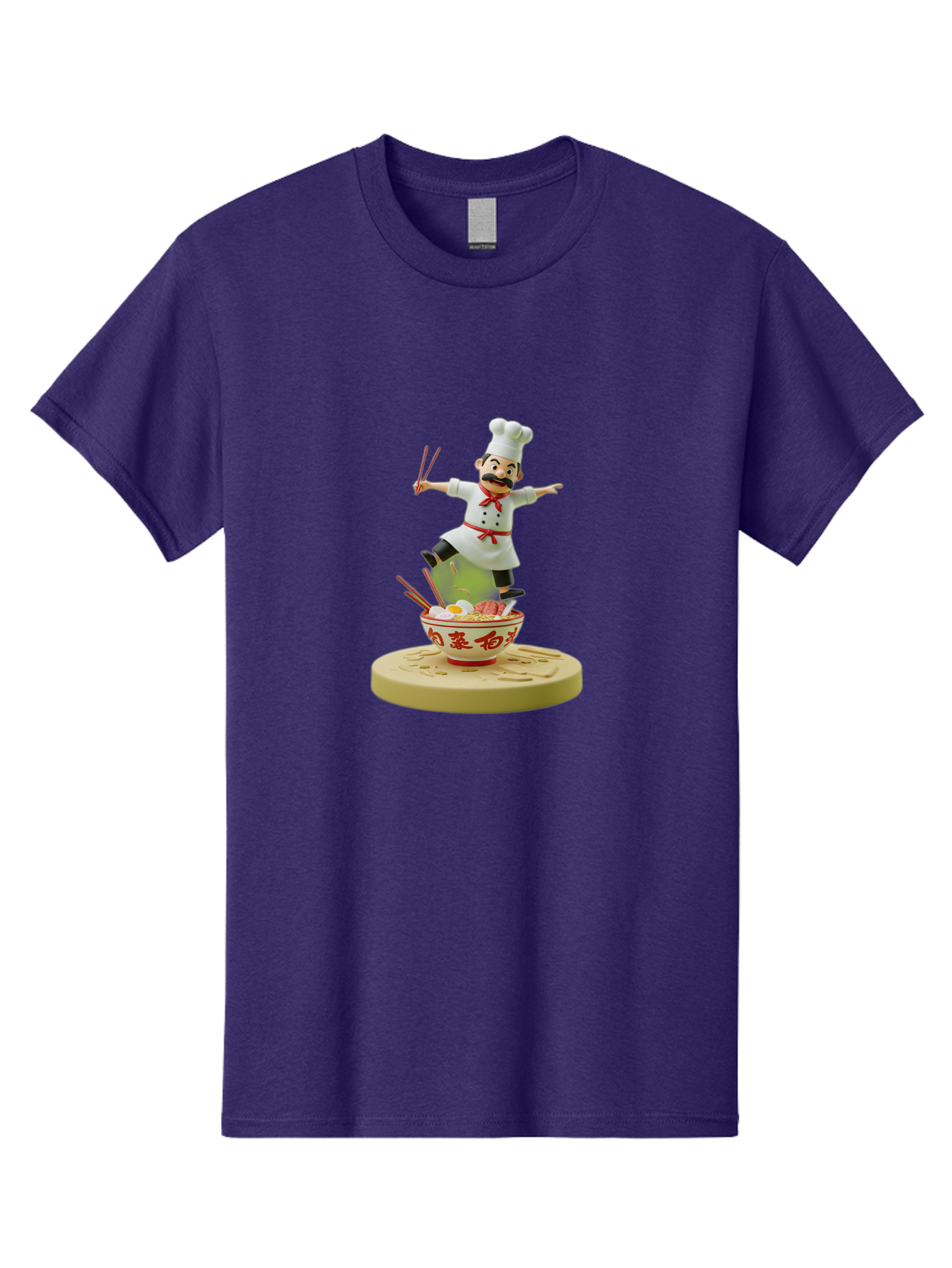 Chef-Figural Men'S Graphic Tee, 100% Cotton, Comfortable Casual Summer Wear, Machine Washable, Chef Figurine, Dancing Above Ramen Bowl, Red And White Design, Chopsticks, Asian Cuisine, Culinary Art, Figurative Sculpture, Kawaii Culture, Bab729