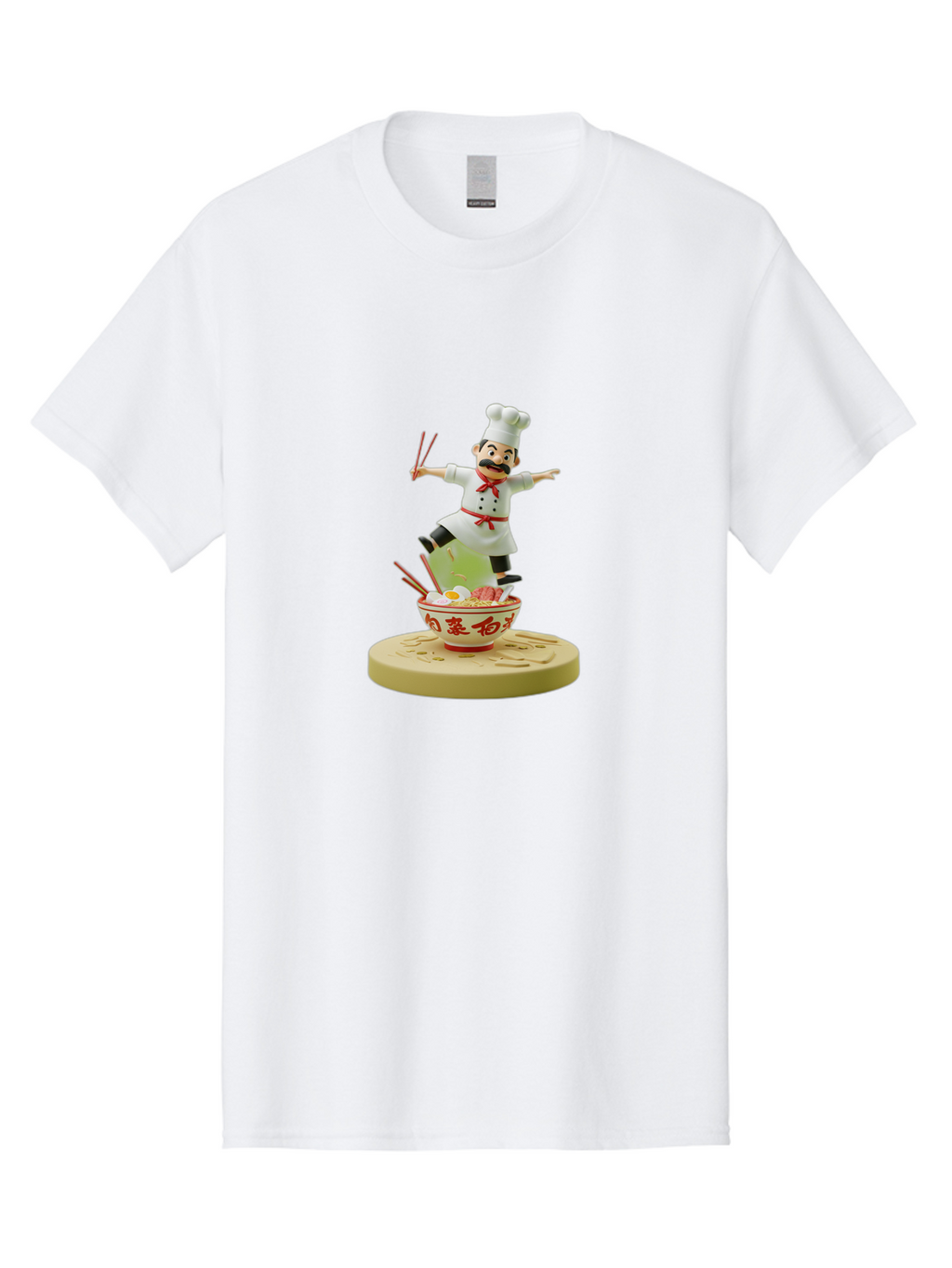 Chef-Figural Men'S Graphic Tee, 100% Cotton, Comfortable Casual Summer Wear, Machine Washable, Chef Figurine, Dancing Above Ramen Bowl, Red And White Design, Chopsticks, Asian Cuisine, Culinary Art, Figurative Sculpture, Kawaii Culture, Bab729