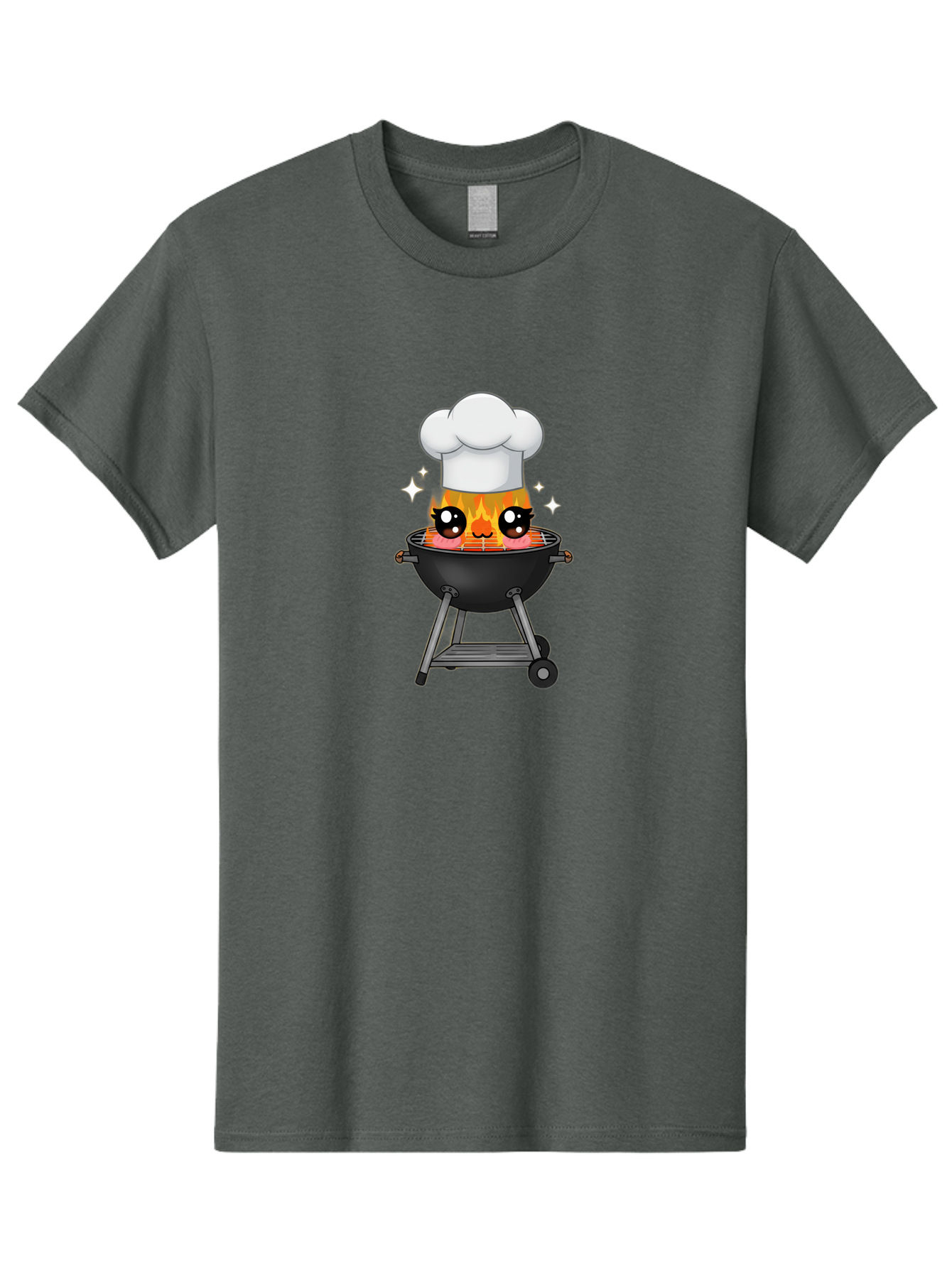 Chef-Hat-Flame-Grill Men'S Graphic Tee, 100% Cotton, Comfortable Casual Summer Wear, Machine Washable, Grill With Flames, Chef Hat, Cartoon Style, Barbecue Cooking, Sizzling Food, Playful Design, Grill Master, Outdoor Cooking, Bab730