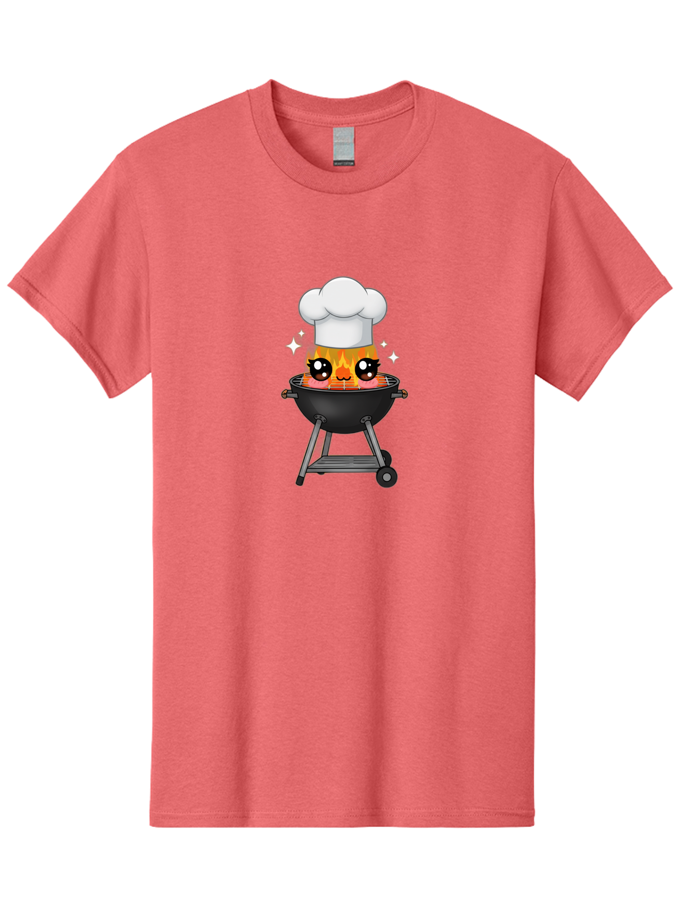 Chef-Hat-Flame-Grill Men'S Graphic Tee, 100% Cotton, Comfortable Casual Summer Wear, Machine Washable, Grill With Flames, Chef Hat, Cartoon Style, Barbecue Cooking, Sizzling Food, Playful Design, Grill Master, Outdoor Cooking, Bab730