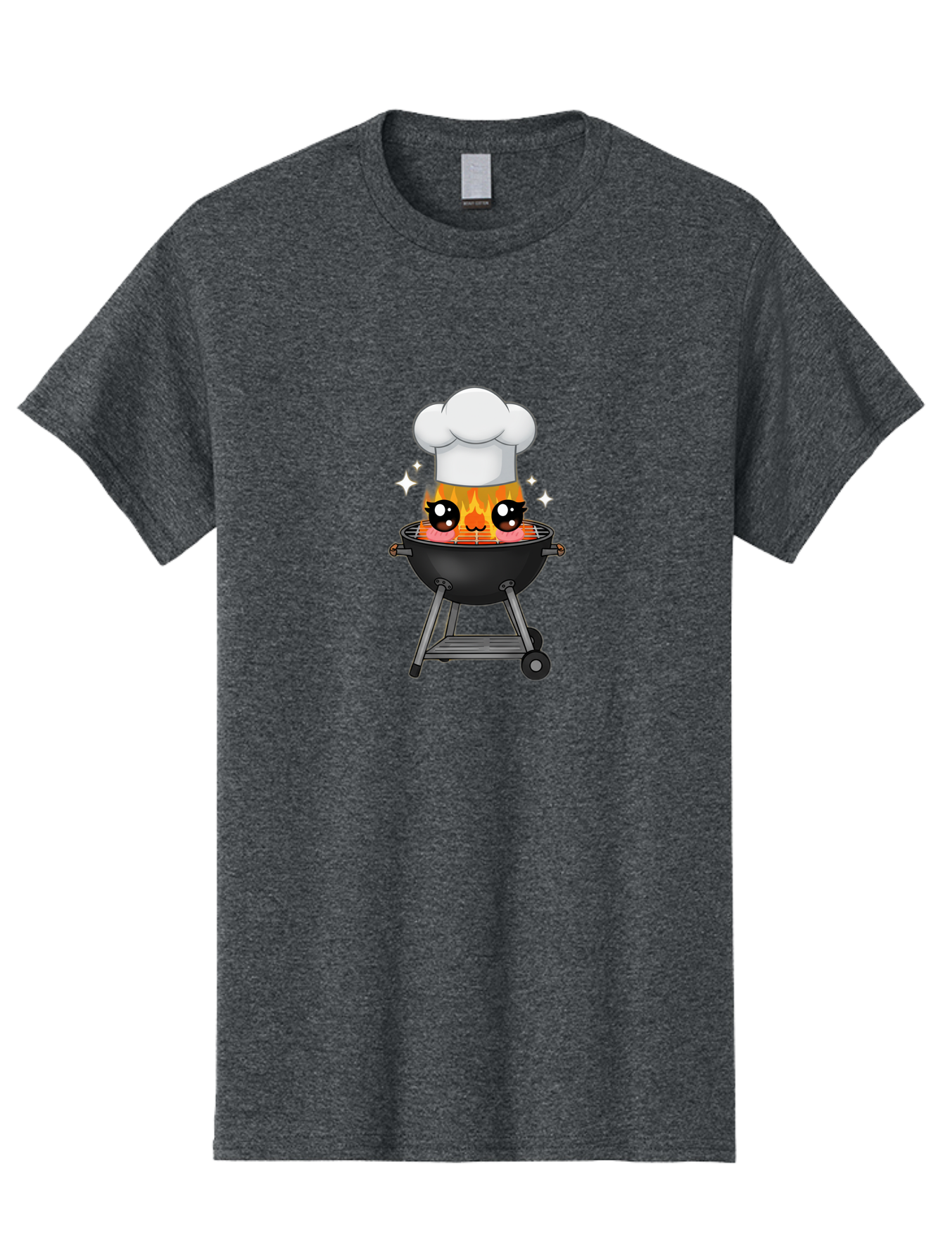Chef-Hat-Flame-Grill Men'S Graphic Tee, 100% Cotton, Comfortable Casual Summer Wear, Machine Washable, Grill With Flames, Chef Hat, Cartoon Style, Barbecue Cooking, Sizzling Food, Playful Design, Grill Master, Outdoor Cooking, Bab730