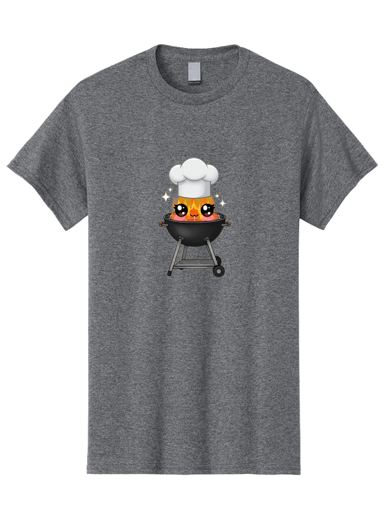 Chef-Hat-Flame-Grill Men'S Graphic Tee, 100% Cotton, Comfortable Casual Summer Wear, Machine Washable, Grill With Flames, Chef Hat, Cartoon Style, Barbecue Cooking, Sizzling Food, Playful Design, Grill Master, Outdoor Cooking, Bab730