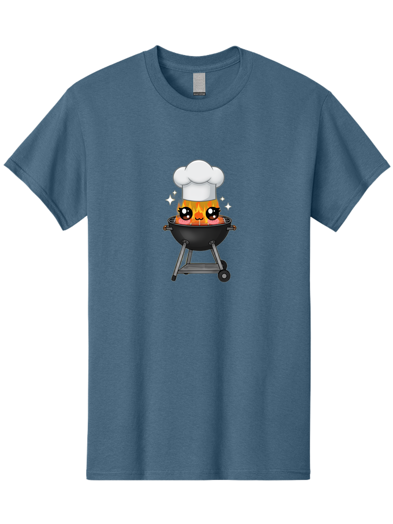 Chef-Hat-Flame-Grill Men'S Graphic Tee, 100% Cotton, Comfortable Casual Summer Wear, Machine Washable, Grill With Flames, Chef Hat, Cartoon Style, Barbecue Cooking, Sizzling Food, Playful Design, Grill Master, Outdoor Cooking, Bab730