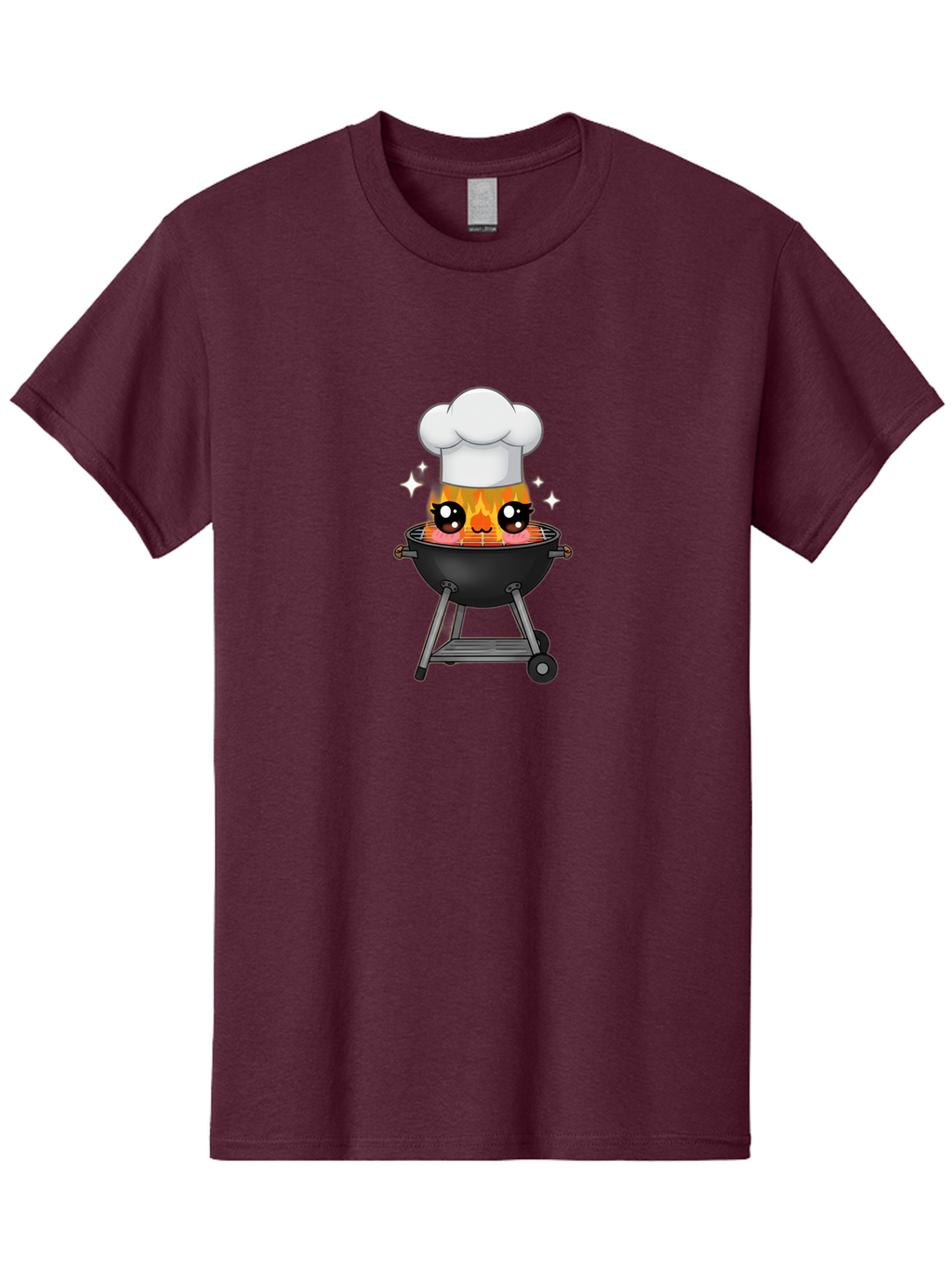 Chef-Hat-Flame-Grill Men'S Graphic Tee, 100% Cotton, Comfortable Casual Summer Wear, Machine Washable, Grill With Flames, Chef Hat, Cartoon Style, Barbecue Cooking, Sizzling Food, Playful Design, Grill Master, Outdoor Cooking, Bab730