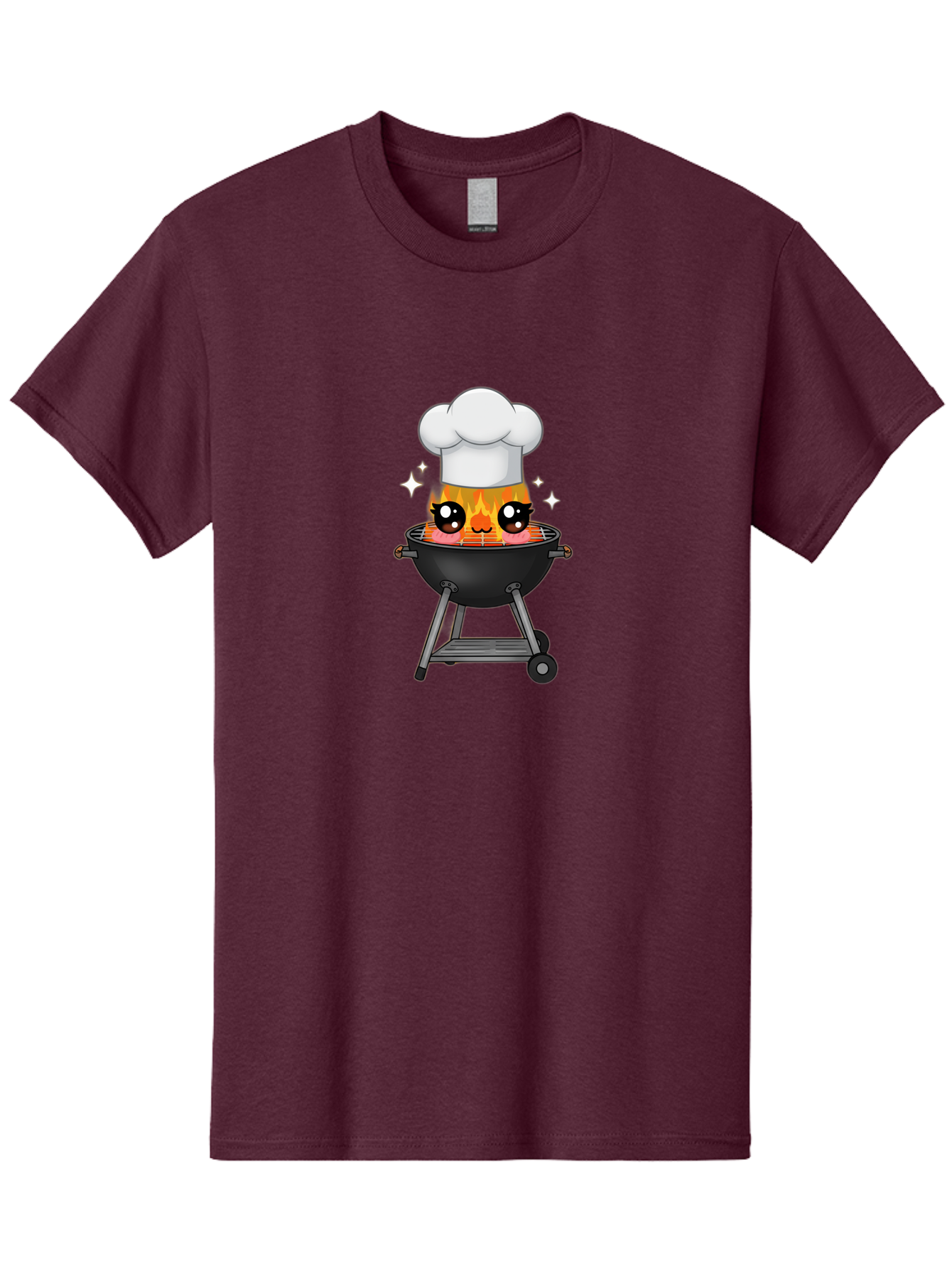 Chef-Hat-Flame-Grill Men'S Graphic Tee, 100% Cotton, Comfortable Casual Summer Wear, Machine Washable, Grill With Flames, Chef Hat, Cartoon Style, Barbecue Cooking, Sizzling Food, Playful Design, Grill Master, Outdoor Cooking, Bab730