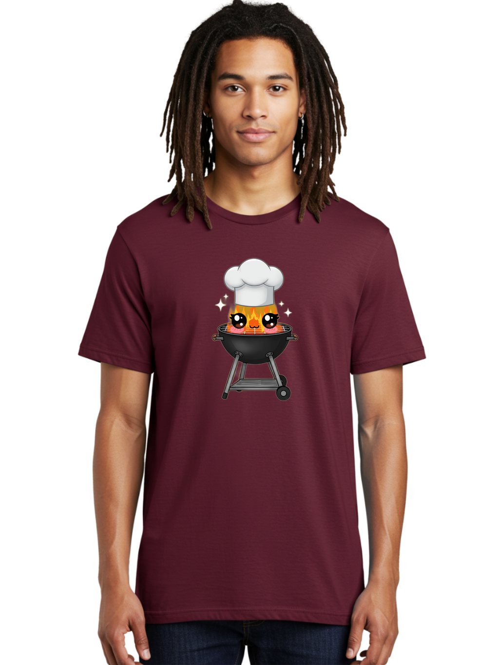 Chef-Hat-Flame-Grill Men'S Graphic Tee, 100% Cotton, Comfortable Casual Summer Wear, Machine Washable, Grill With Flames, Chef Hat, Cartoon Style, Barbecue Cooking, Sizzling Food, Playful Design, Grill Master, Outdoor Cooking, Bab730