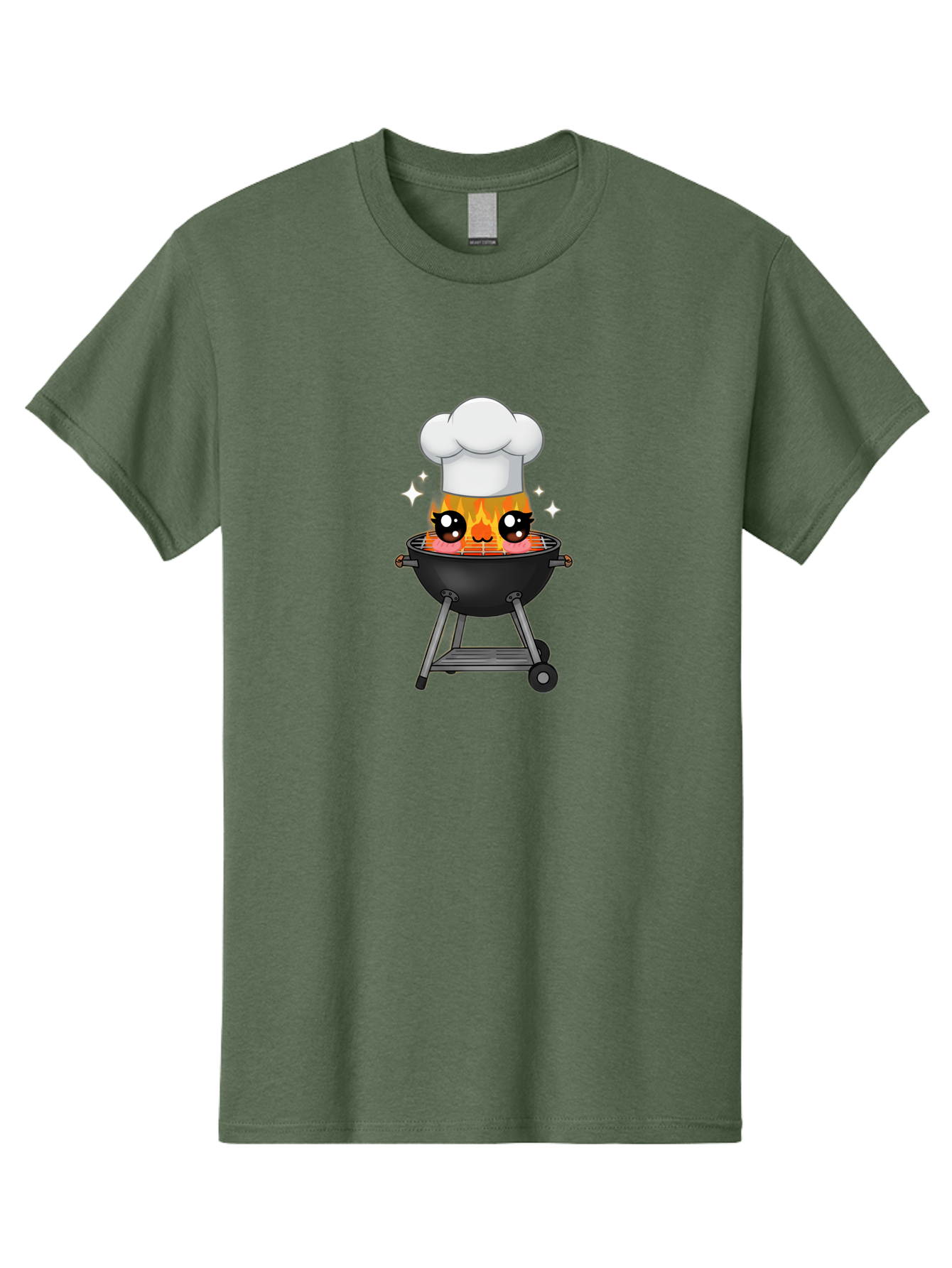 Chef-Hat-Flame-Grill Men'S Graphic Tee, 100% Cotton, Comfortable Casual Summer Wear, Machine Washable, Grill With Flames, Chef Hat, Cartoon Style, Barbecue Cooking, Sizzling Food, Playful Design, Grill Master, Outdoor Cooking, Bab730