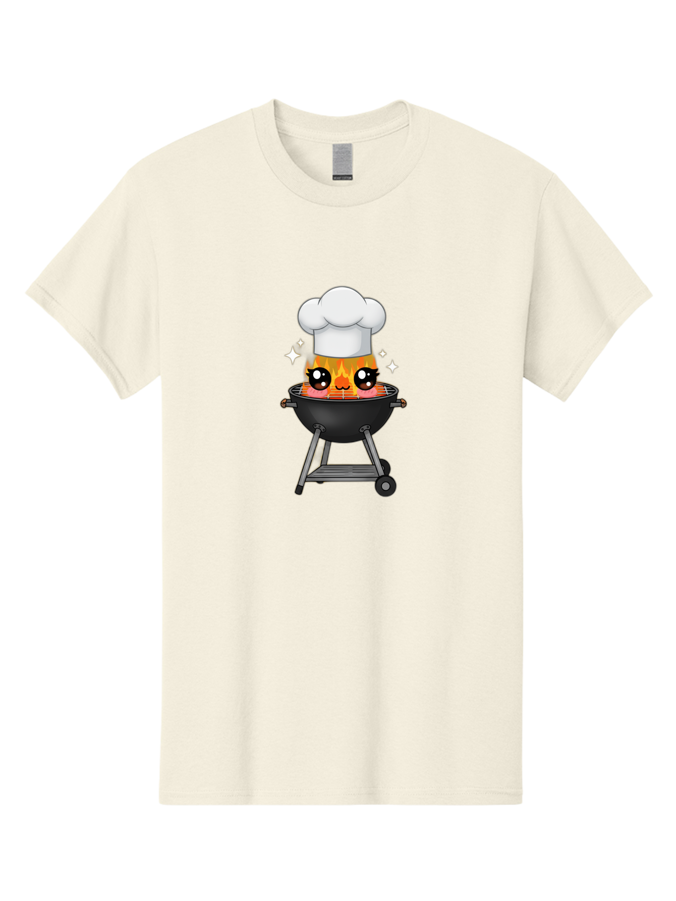 Chef-Hat-Flame-Grill Men'S Graphic Tee, 100% Cotton, Comfortable Casual Summer Wear, Machine Washable, Grill With Flames, Chef Hat, Cartoon Style, Barbecue Cooking, Sizzling Food, Playful Design, Grill Master, Outdoor Cooking, Bab730