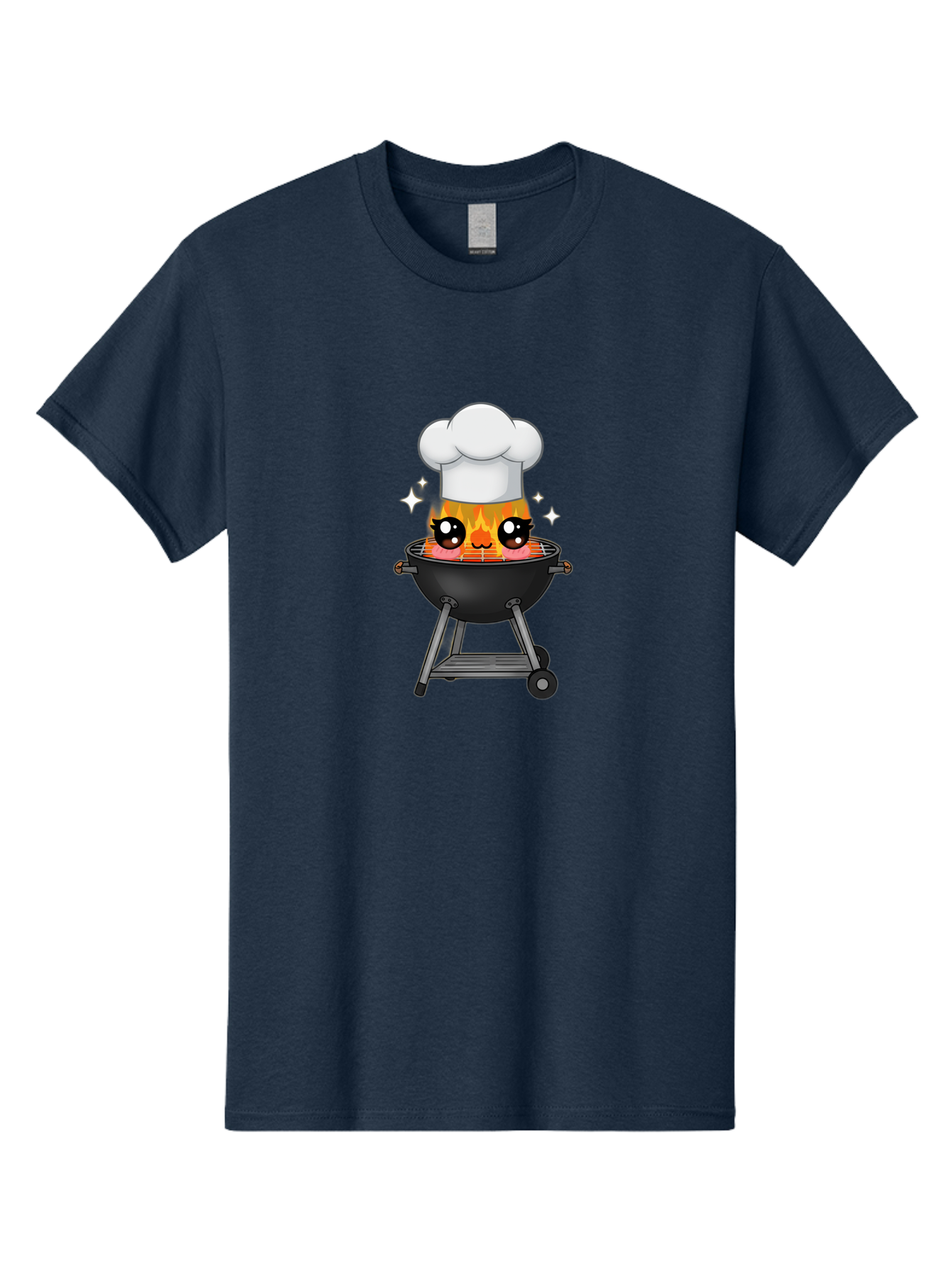 Chef-Hat-Flame-Grill Men'S Graphic Tee, 100% Cotton, Comfortable Casual Summer Wear, Machine Washable, Grill With Flames, Chef Hat, Cartoon Style, Barbecue Cooking, Sizzling Food, Playful Design, Grill Master, Outdoor Cooking, Bab730