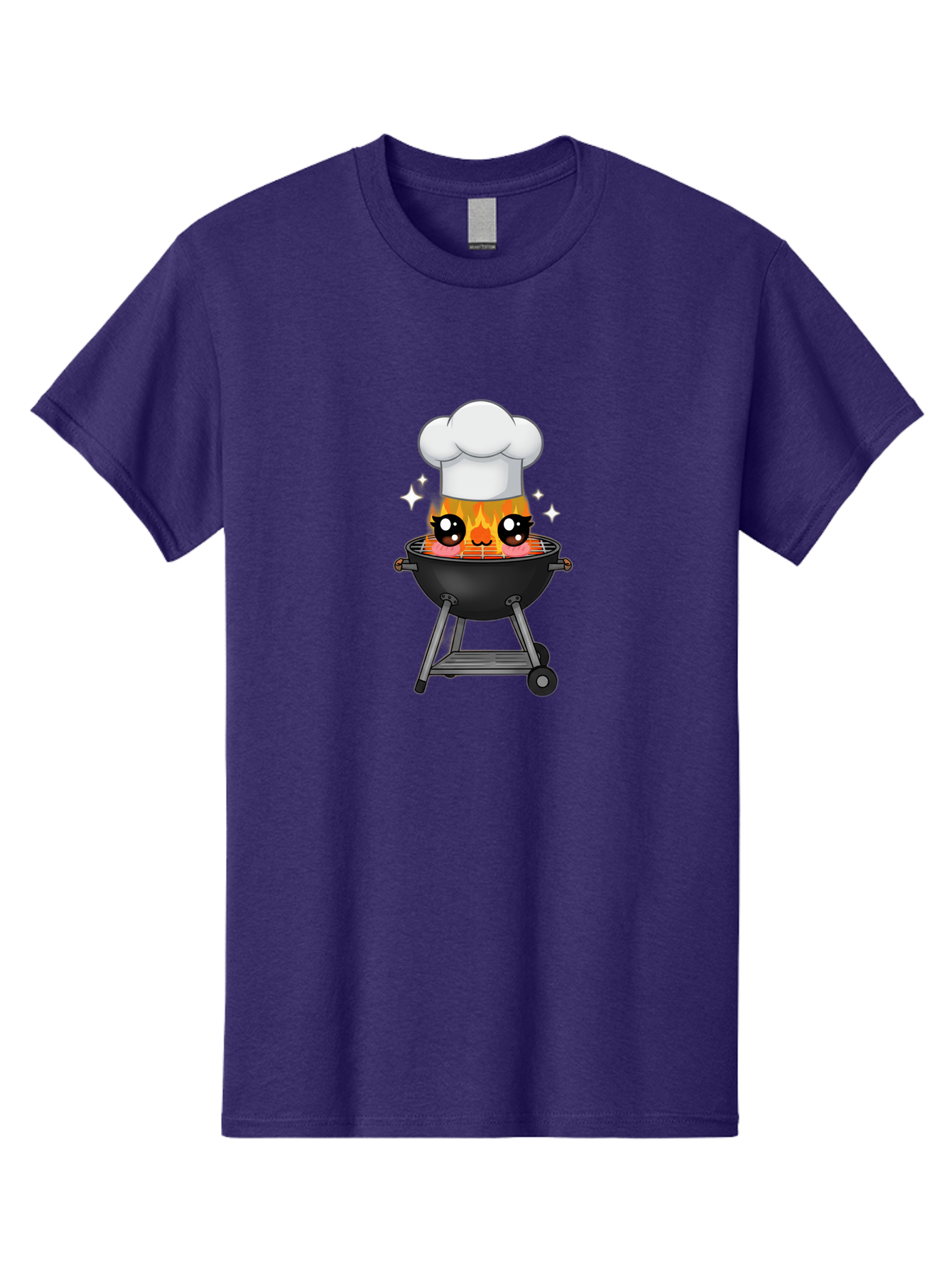 Chef-Hat-Flame-Grill Men'S Graphic Tee, 100% Cotton, Comfortable Casual Summer Wear, Machine Washable, Grill With Flames, Chef Hat, Cartoon Style, Barbecue Cooking, Sizzling Food, Playful Design, Grill Master, Outdoor Cooking, Bab730