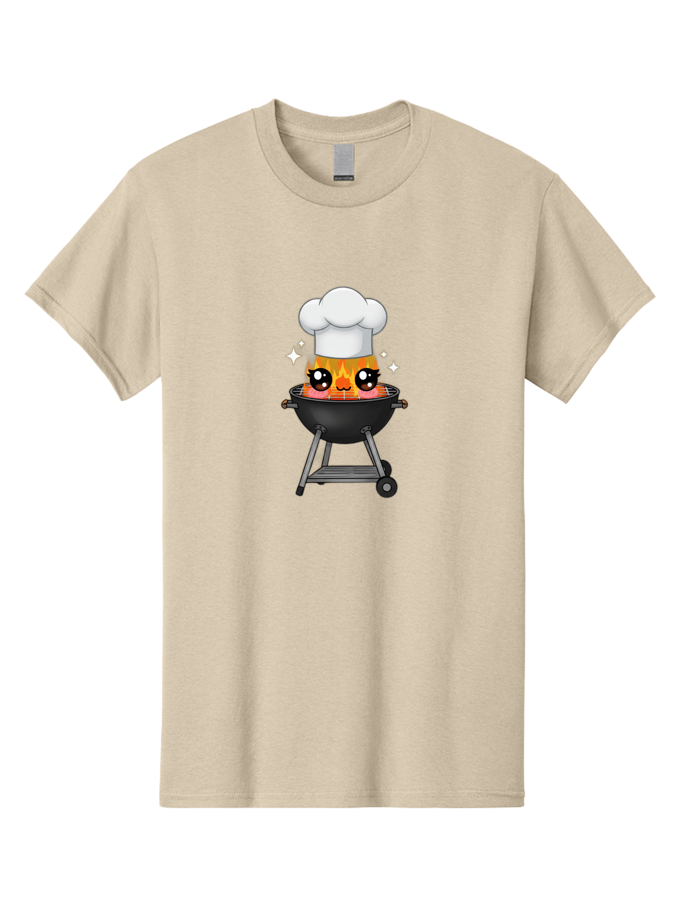 Chef-Hat-Flame-Grill Men'S Graphic Tee, 100% Cotton, Comfortable Casual Summer Wear, Machine Washable, Grill With Flames, Chef Hat, Cartoon Style, Barbecue Cooking, Sizzling Food, Playful Design, Grill Master, Outdoor Cooking, Bab730