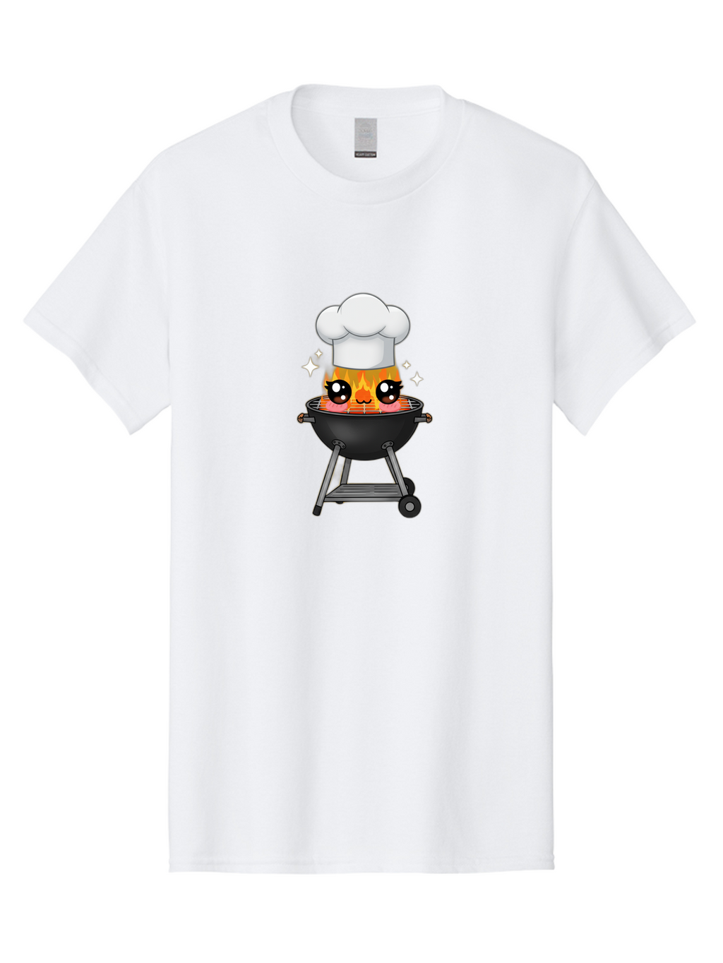 Chef-Hat-Flame-Grill Men'S Graphic Tee, 100% Cotton, Comfortable Casual Summer Wear, Machine Washable, Grill With Flames, Chef Hat, Cartoon Style, Barbecue Cooking, Sizzling Food, Playful Design, Grill Master, Outdoor Cooking, Bab730
