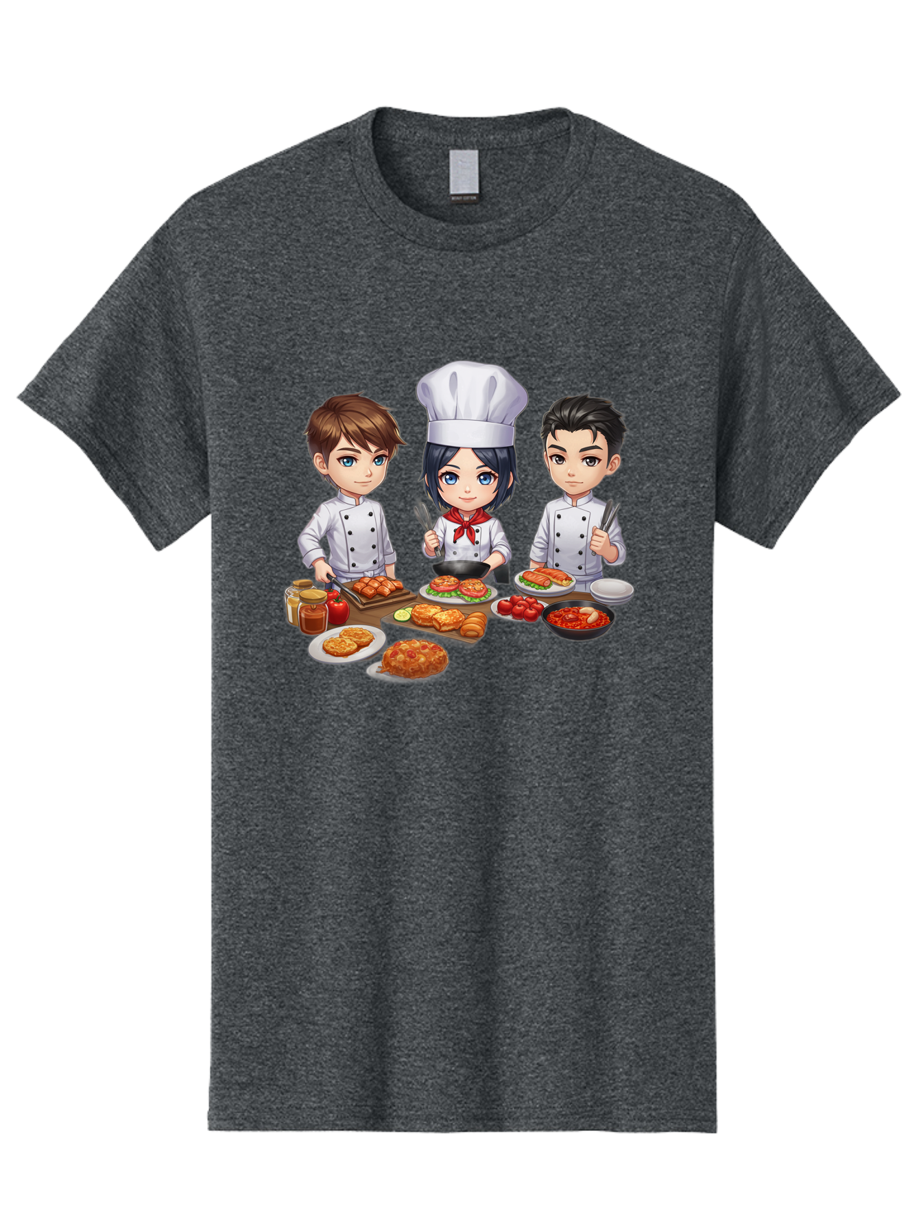 Chef-Team Men'S Graphic Tee, 100% Cotton, Comfortable Casual Summer Wear, Machine Washable, Cartoon Chefs, Cooking Together, Kitchen Teamwork, Culinary Delights, Food Preparation, Chef Hats, Kitchen Utensils, Delicious Dishes, Savory Meals, Bab731