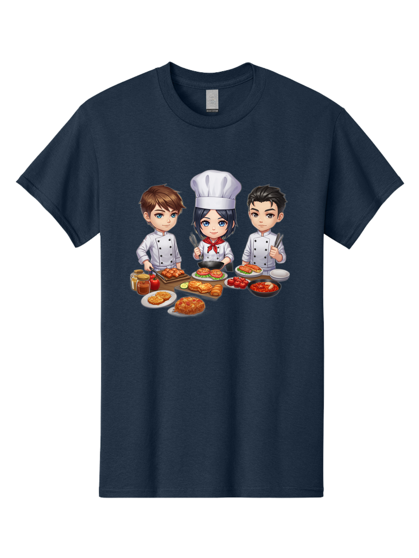 Chef-Team Men'S Graphic Tee, 100% Cotton, Comfortable Casual Summer Wear, Machine Washable, Cartoon Chefs, Cooking Together, Kitchen Teamwork, Culinary Delights, Food Preparation, Chef Hats, Kitchen Utensils, Delicious Dishes, Savory Meals, Bab731