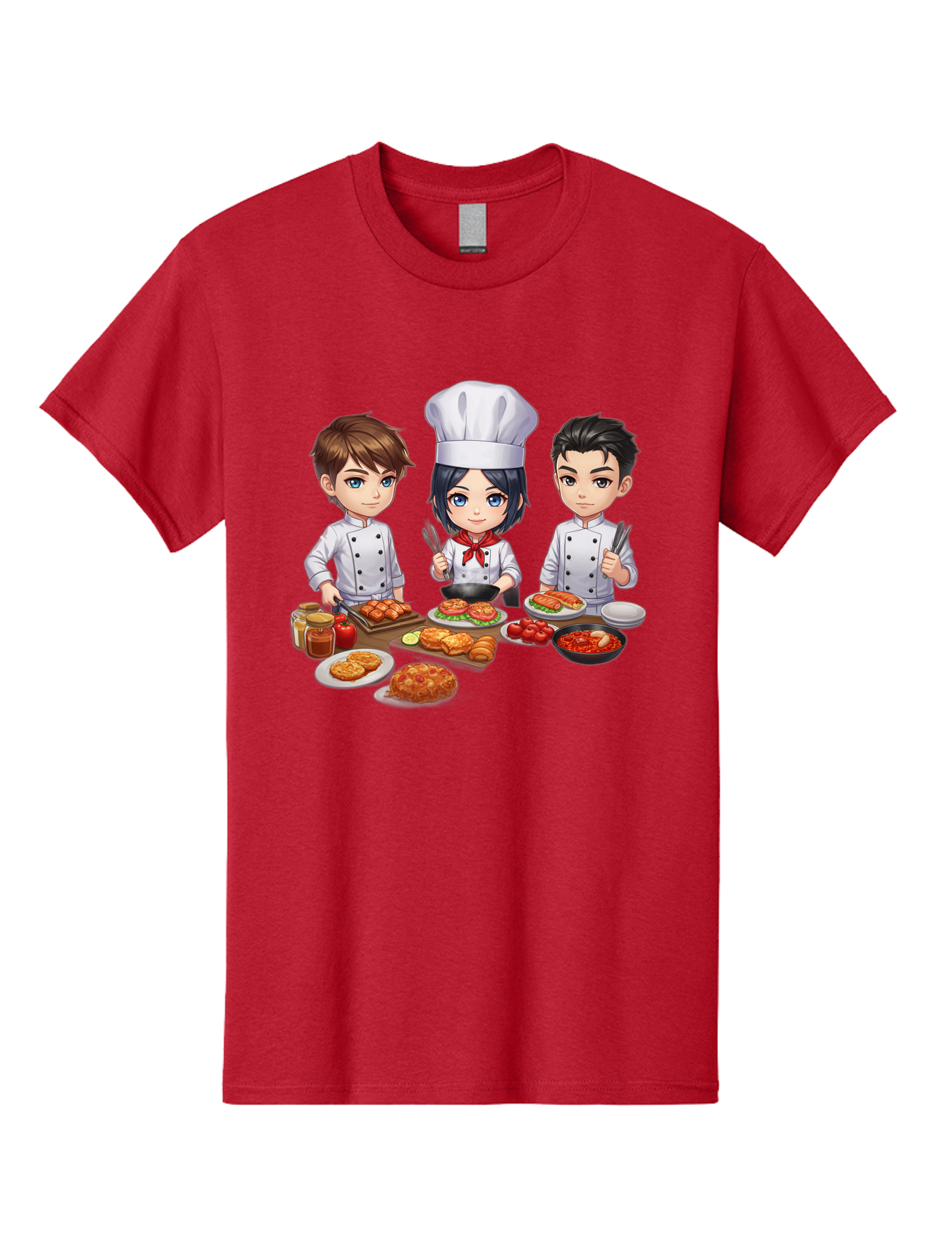 Chef-Team Men'S Graphic Tee, 100% Cotton, Comfortable Casual Summer Wear, Machine Washable, Cartoon Chefs, Cooking Together, Kitchen Teamwork, Culinary Delights, Food Preparation, Chef Hats, Kitchen Utensils, Delicious Dishes, Savory Meals, Bab731