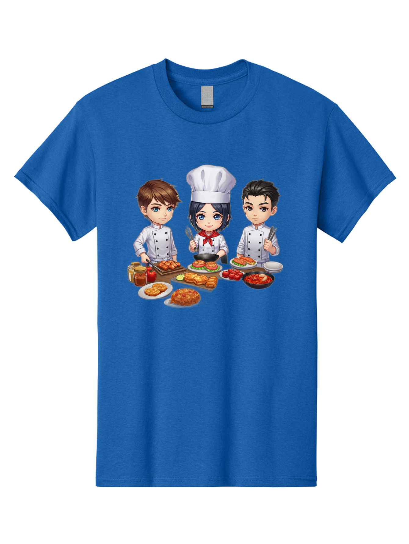 Chef-Team Men'S Graphic Tee, 100% Cotton, Comfortable Casual Summer Wear, Machine Washable, Cartoon Chefs, Cooking Together, Kitchen Teamwork, Culinary Delights, Food Preparation, Chef Hats, Kitchen Utensils, Delicious Dishes, Savory Meals, Bab731