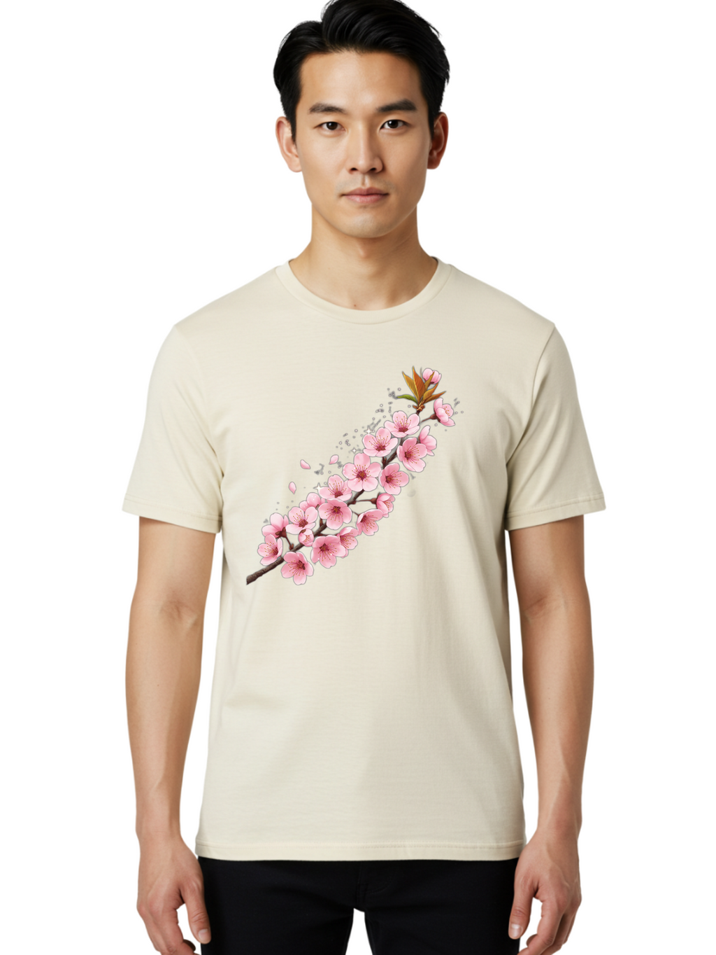 Cherry-Blossom-Branch Men'S Graphic Tee, 100% Cotton, Comfortable Casual Summer Wear, Machine Washable, Cherry Blossom Flowers, Pink Petals, Falling Petals, Floral Arrangement, Delicate Blooms, Spring Flowers, Soft Pink Hues, Flower Branch Bab732