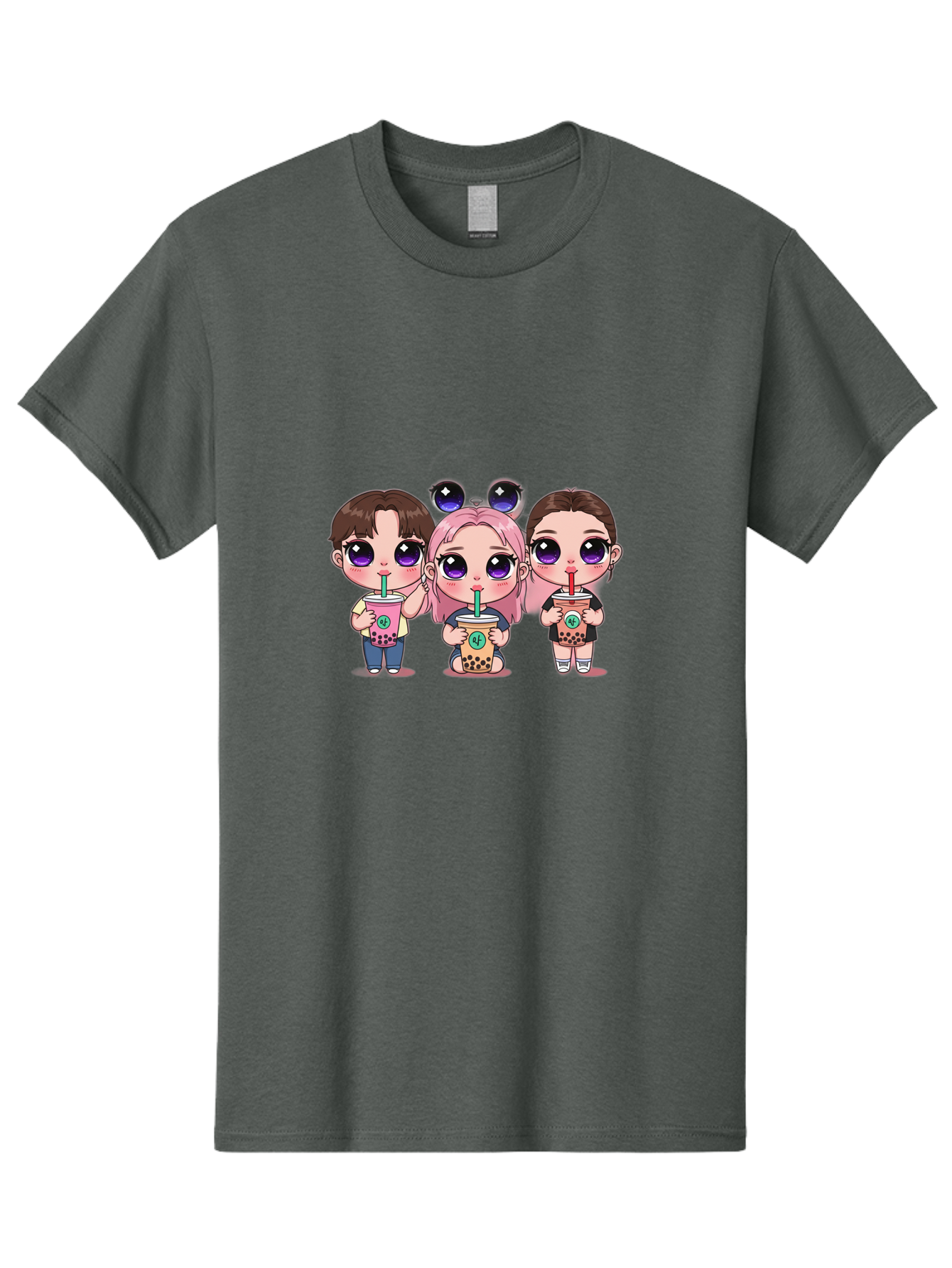 Chibi-Friends Men'S Graphic Tee, 100% Cotton, Comfortable Casual Summer Wear, Machine Washable, Chibi Style, Kawaii Characters, Boba Tea, Bubble Tea Cups, Cartoon Friends, Anime Characters, Cute Accessories, Adorable Illustrations, Bab734
