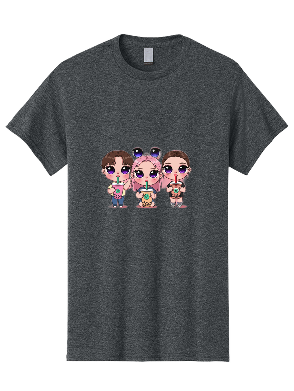 Chibi-Friends Men'S Graphic Tee, 100% Cotton, Comfortable Casual Summer Wear, Machine Washable, Chibi Style, Kawaii Characters, Boba Tea, Bubble Tea Cups, Cartoon Friends, Anime Characters, Cute Accessories, Adorable Illustrations, Bab734